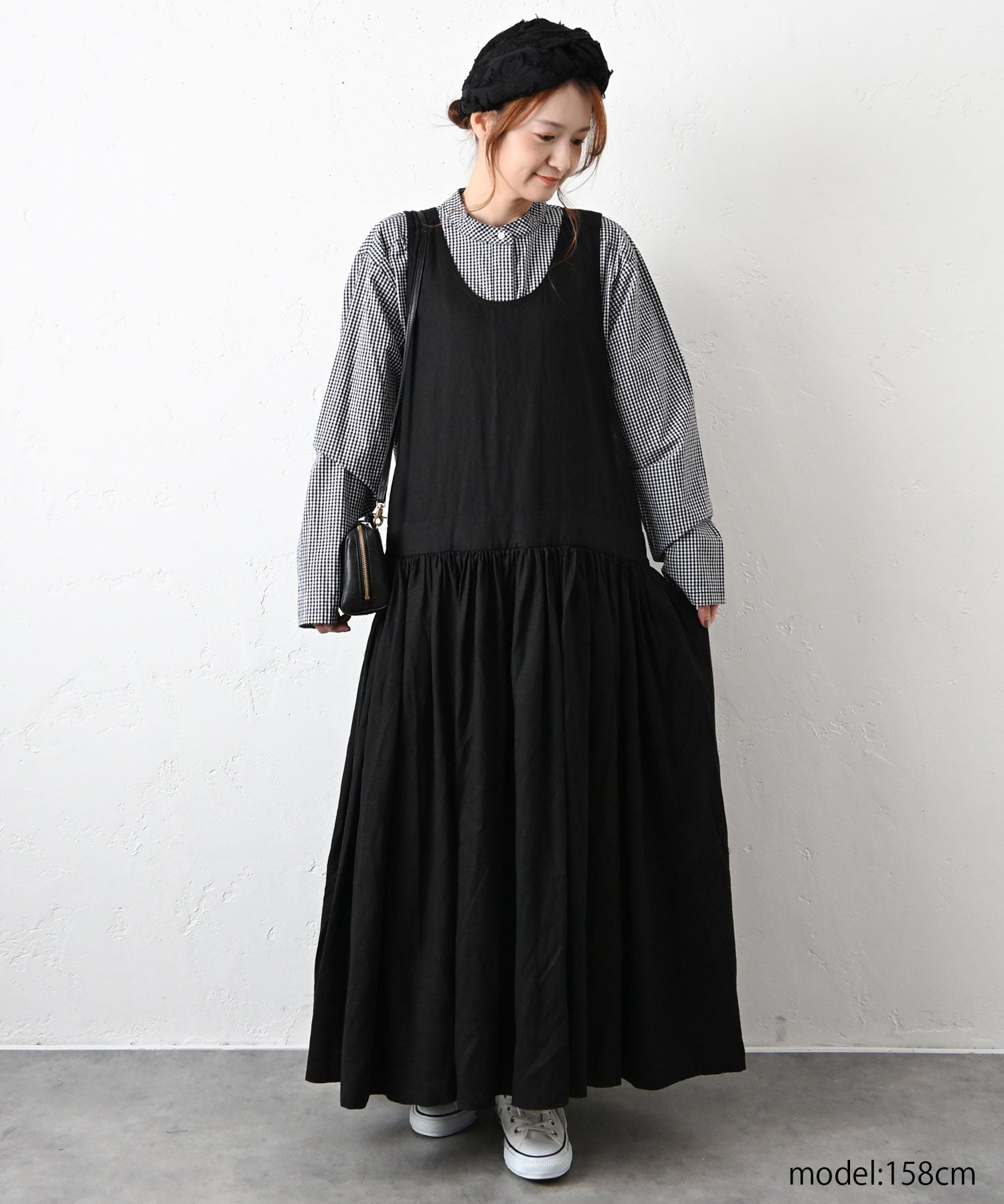 hugumu エプロンワンピース ロング丈 hagumu｜リネン混エプロンワンピース [[hag-179]][C] | ma28 ONLINE STORE