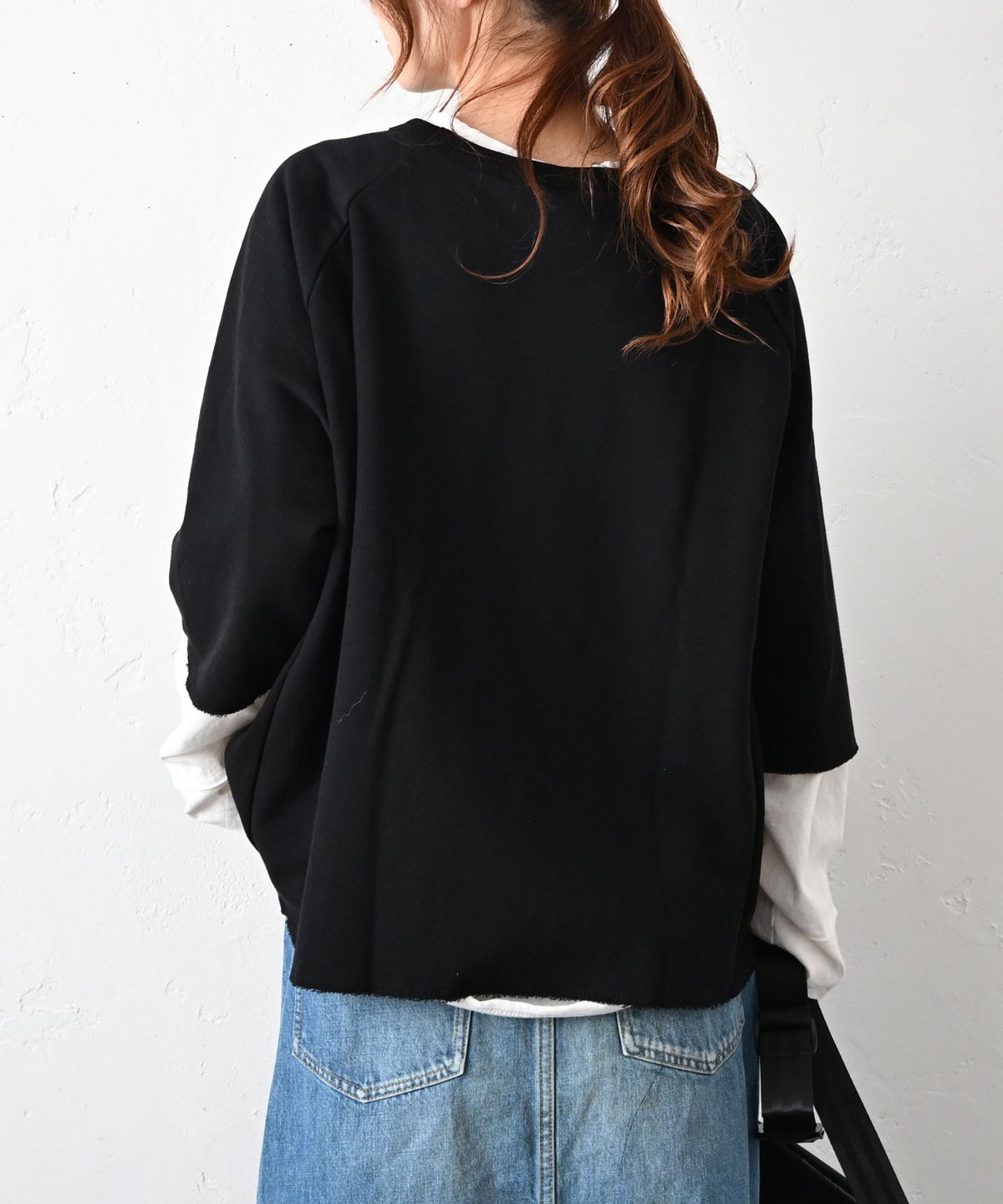 her.｜ミニ裏毛　7分袖サイドリブ切りっぱなしカットソー [[131339H]][C]