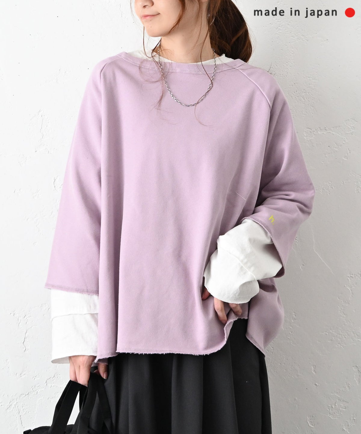 her.｜ミニ裏毛　7分袖サイドリブ切りっぱなしカットソー [[131339H]][C]