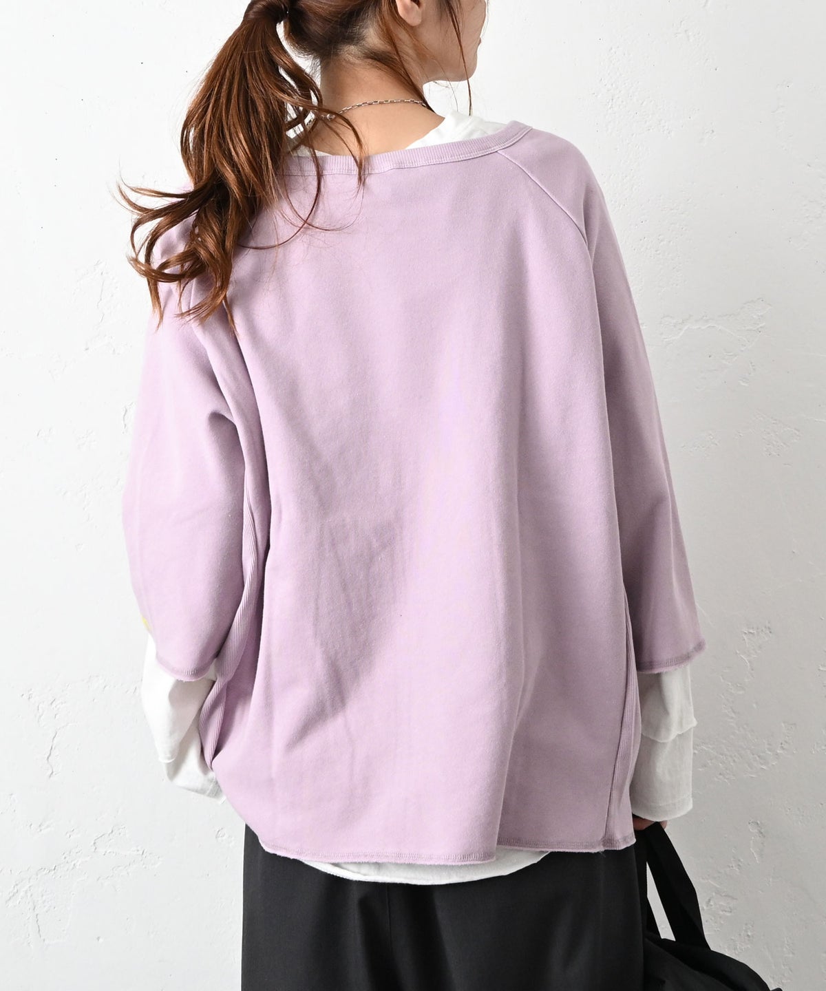 her.｜ミニ裏毛　7分袖サイドリブ切りっぱなしカットソー [[131339H]][C]