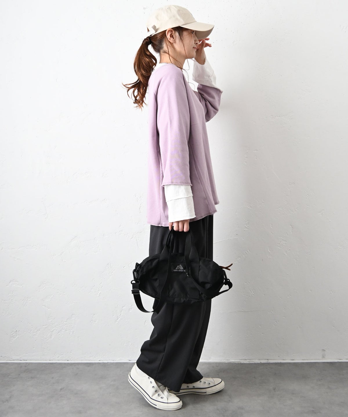 her.｜ミニ裏毛　7分袖サイドリブ切りっぱなしカットソー [[131339H]][C]