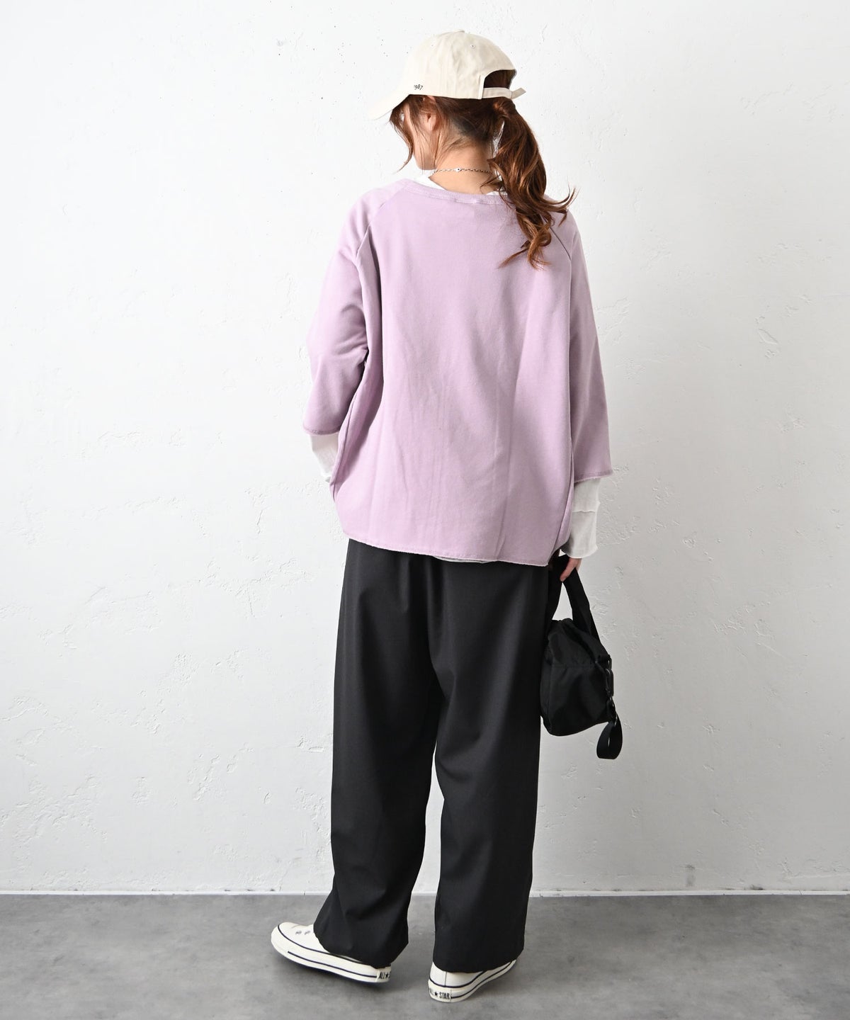 her.｜ミニ裏毛　7分袖サイドリブ切りっぱなしカットソー [[131339H]][C]