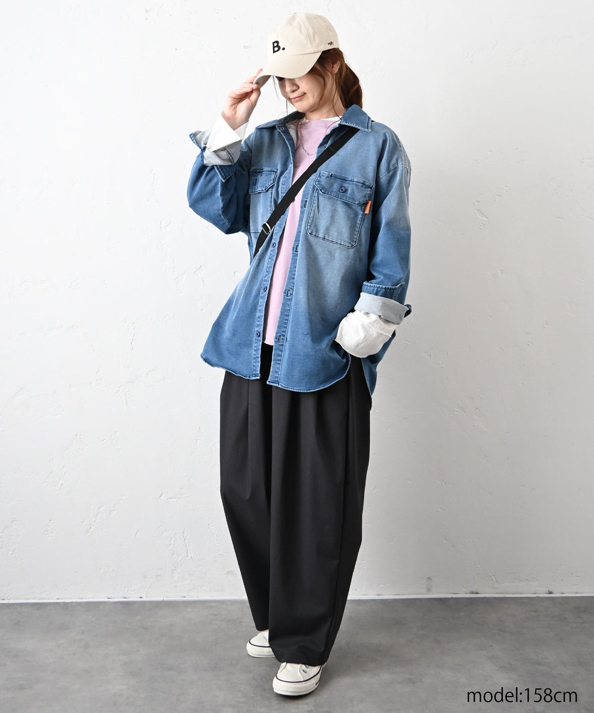 her.｜ミニ裏毛　7分袖サイドリブ切りっぱなしカットソー [[131339H]][C]