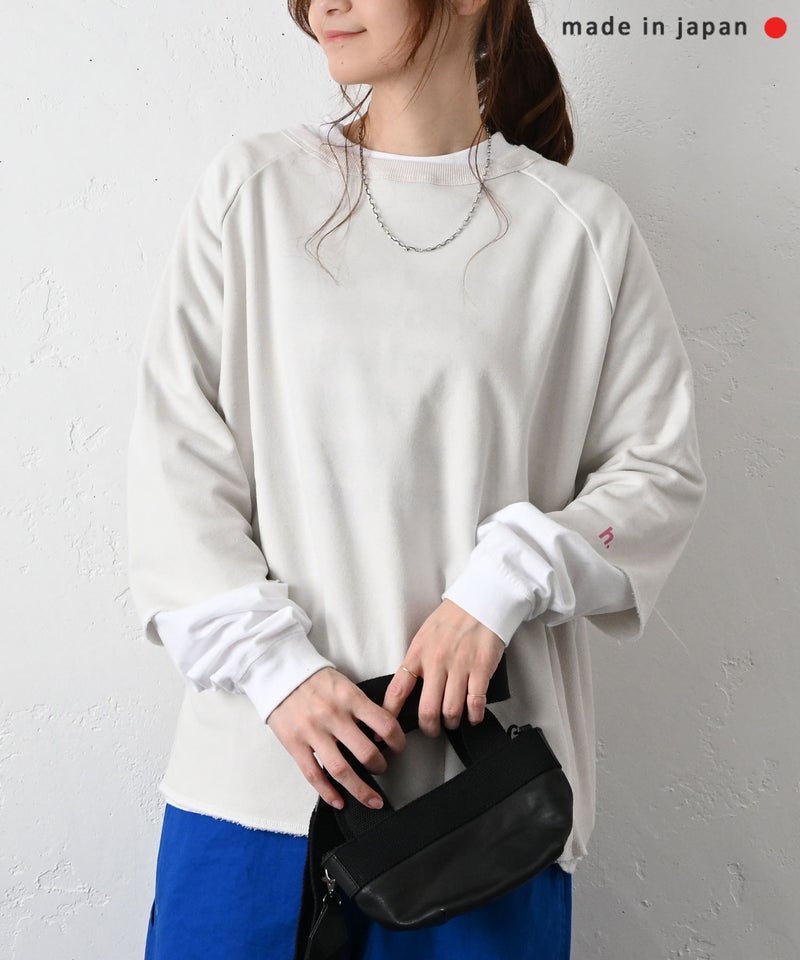 her.｜ミニ裏毛　7分袖サイドリブ切りっぱなしカットソー [[131339H]][C]