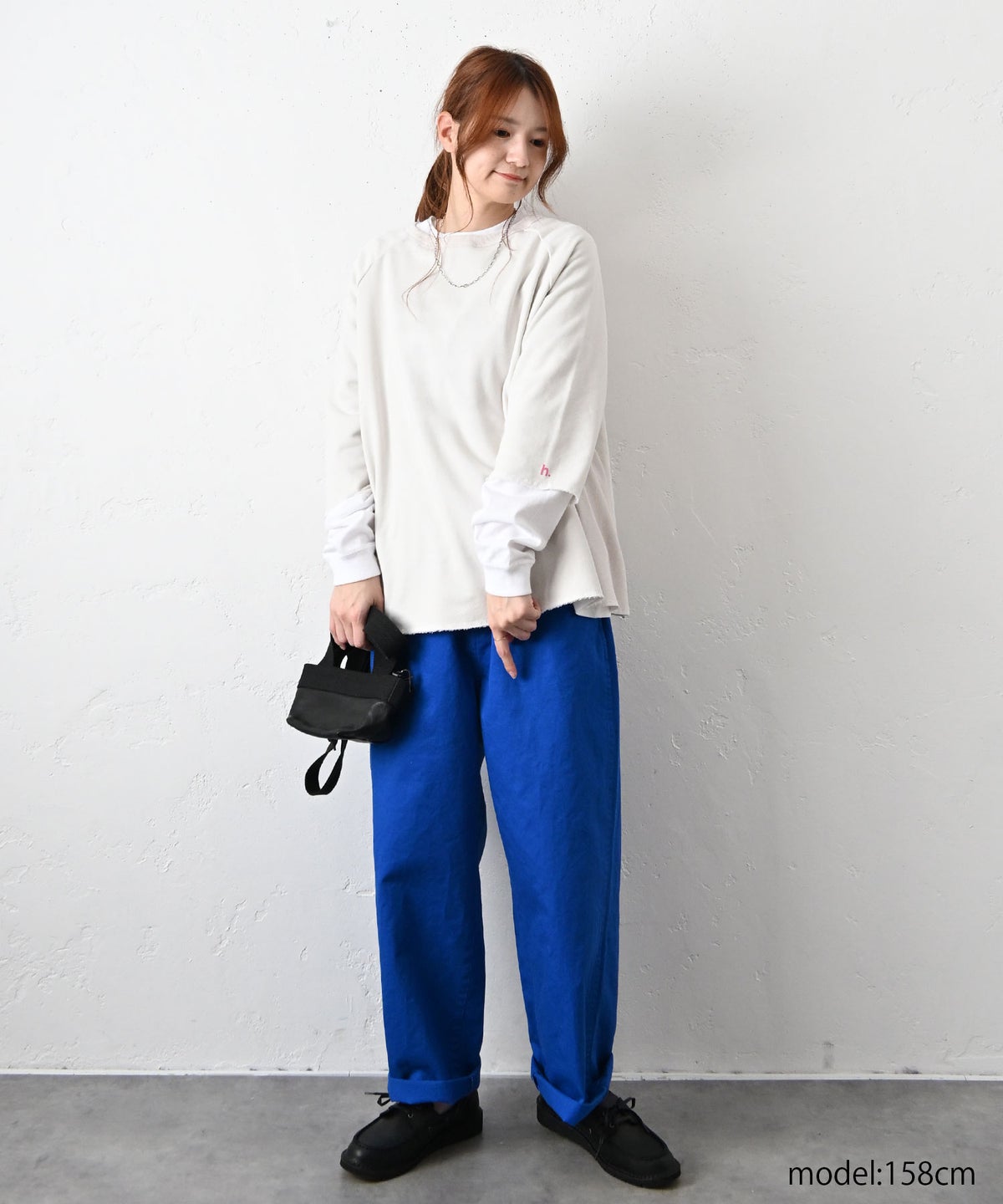 her.｜ミニ裏毛　7分袖サイドリブ切りっぱなしカットソー [[131339H]][C]