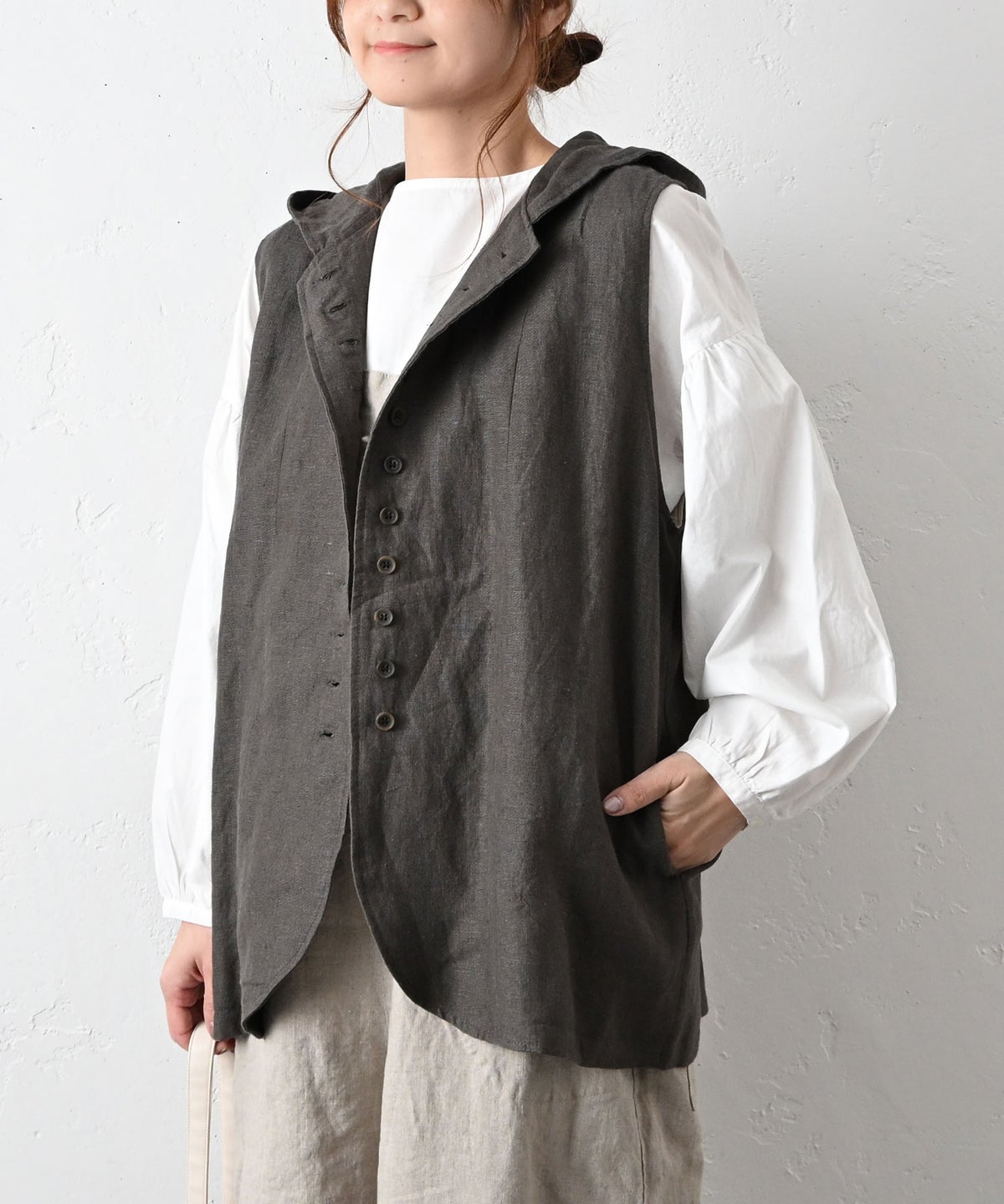 08Mab｜リネンフード付前開きベスト [[CF-1025HF1308]][C]