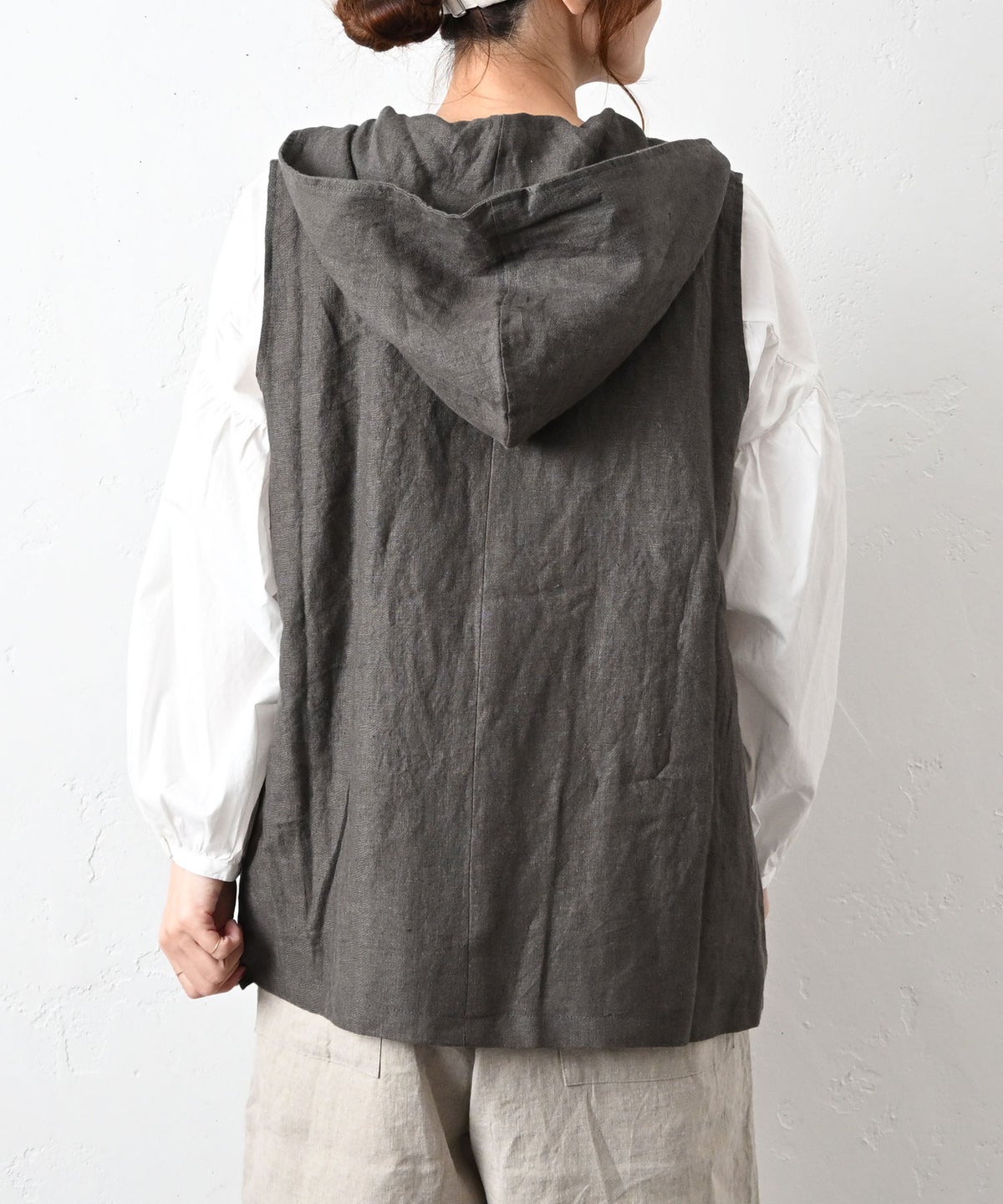 08Mab｜リネンフード付前開きベスト [[CF-1025HF1308]][C]