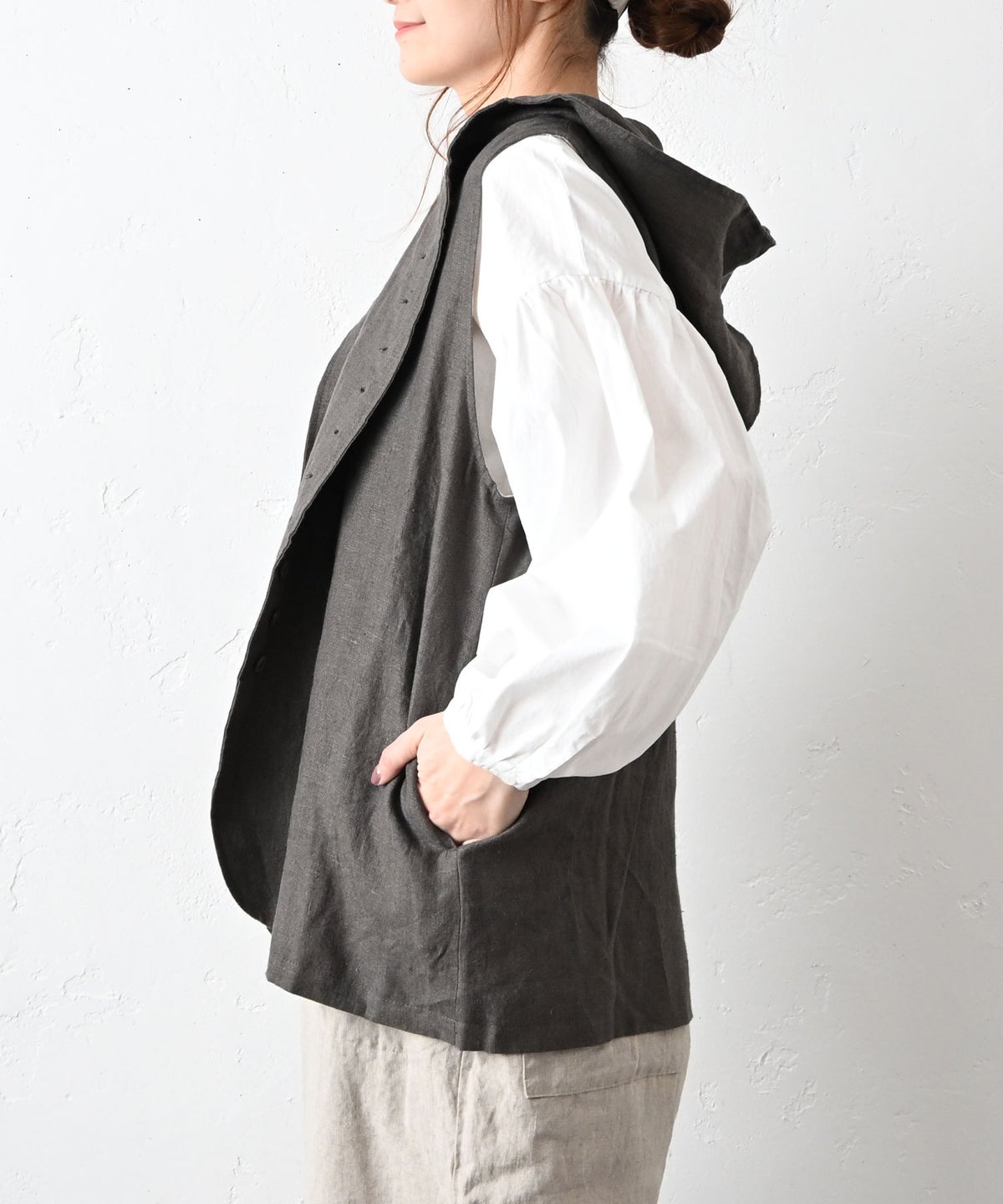 08Mab｜リネンフード付前開きベスト [[CF-1025HF1308]][C]