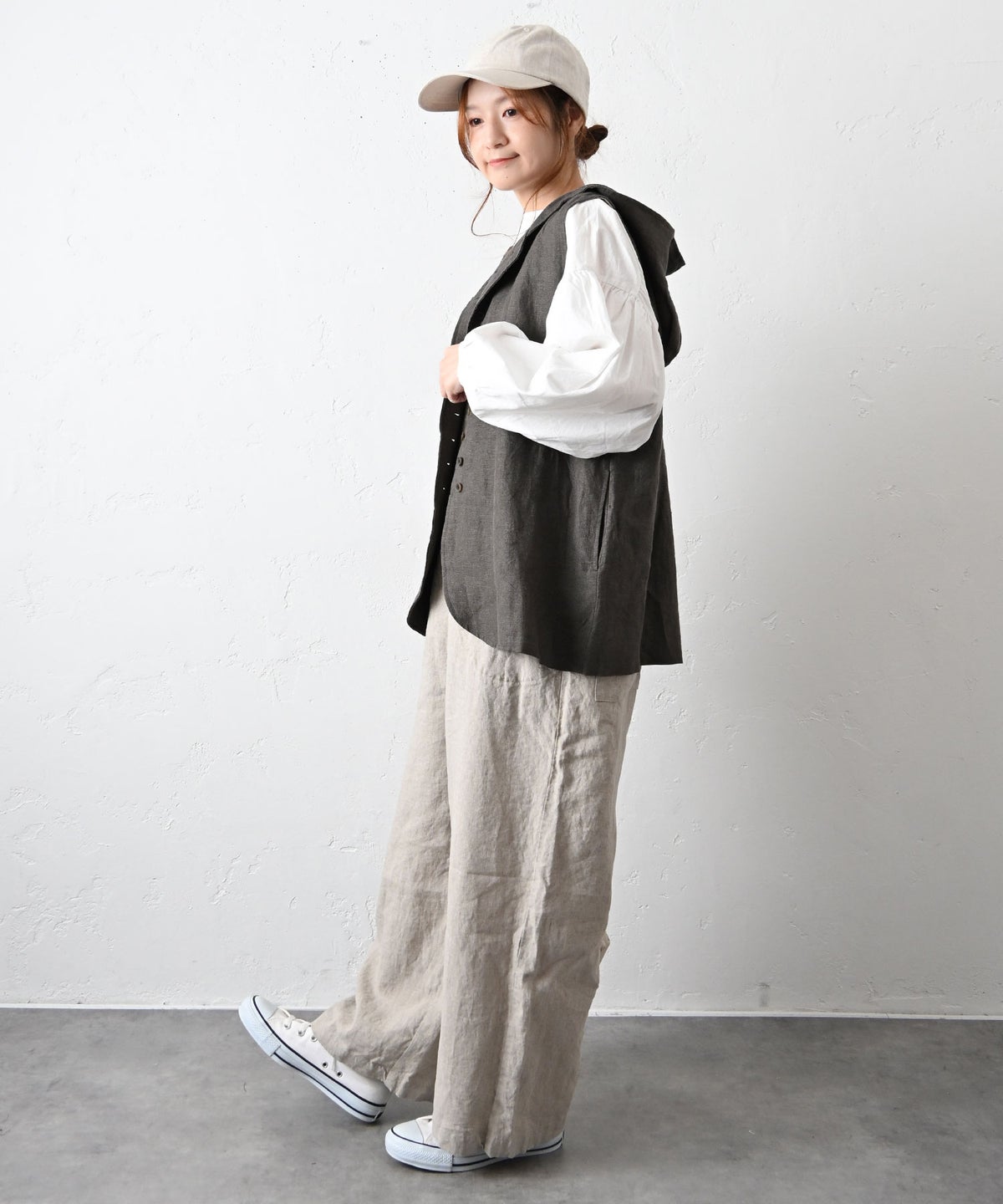 08Mab｜リネンフード付前開きベスト [[CF-1025HF1308]][C]