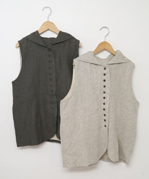 08Mab｜リネンフード付前開きベスト [[CF-1025HF1308]][C]