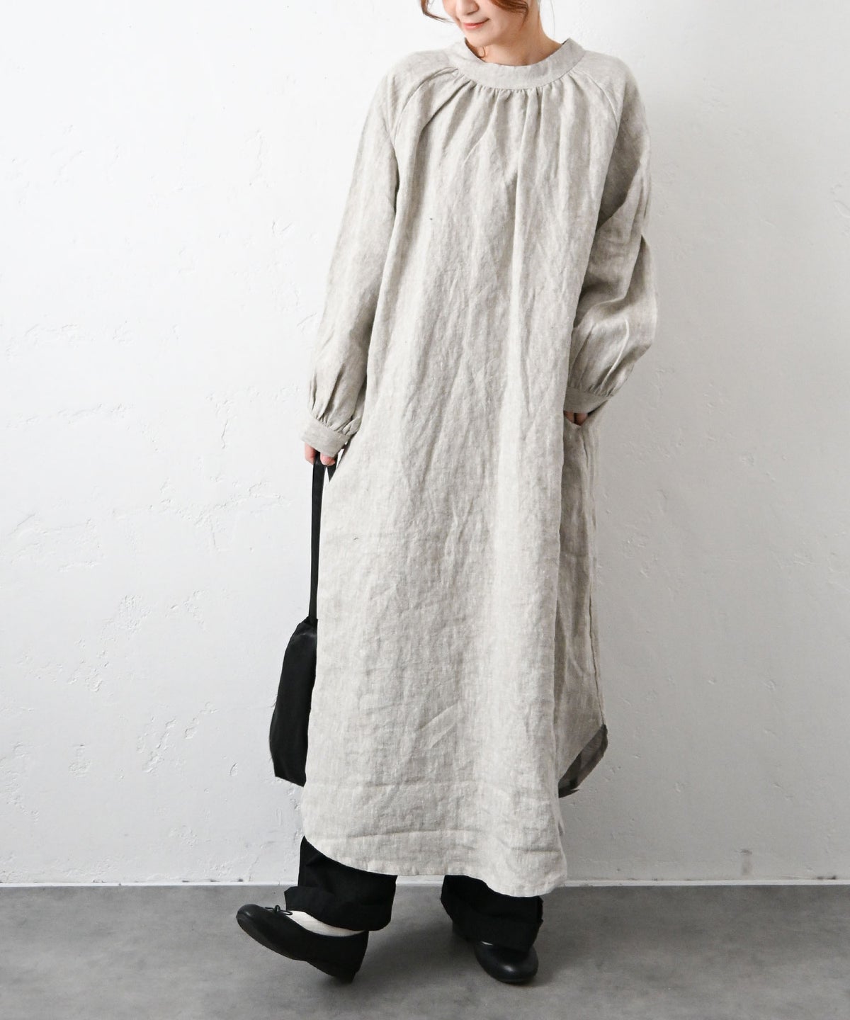 08Mab｜リネンボリュームスリーブ前開きワンピース [[CF-1025HF1300]][C]