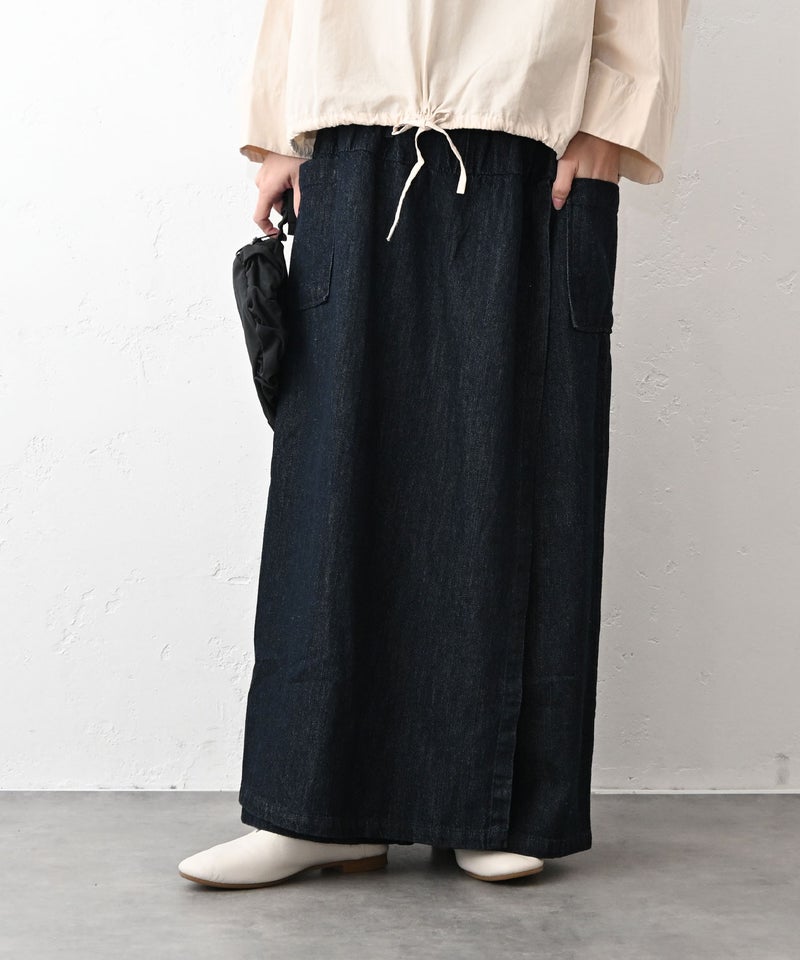 08Mab｜リネンコットンデニムスカート風パンツ [[CF-1224HF1101]][C]