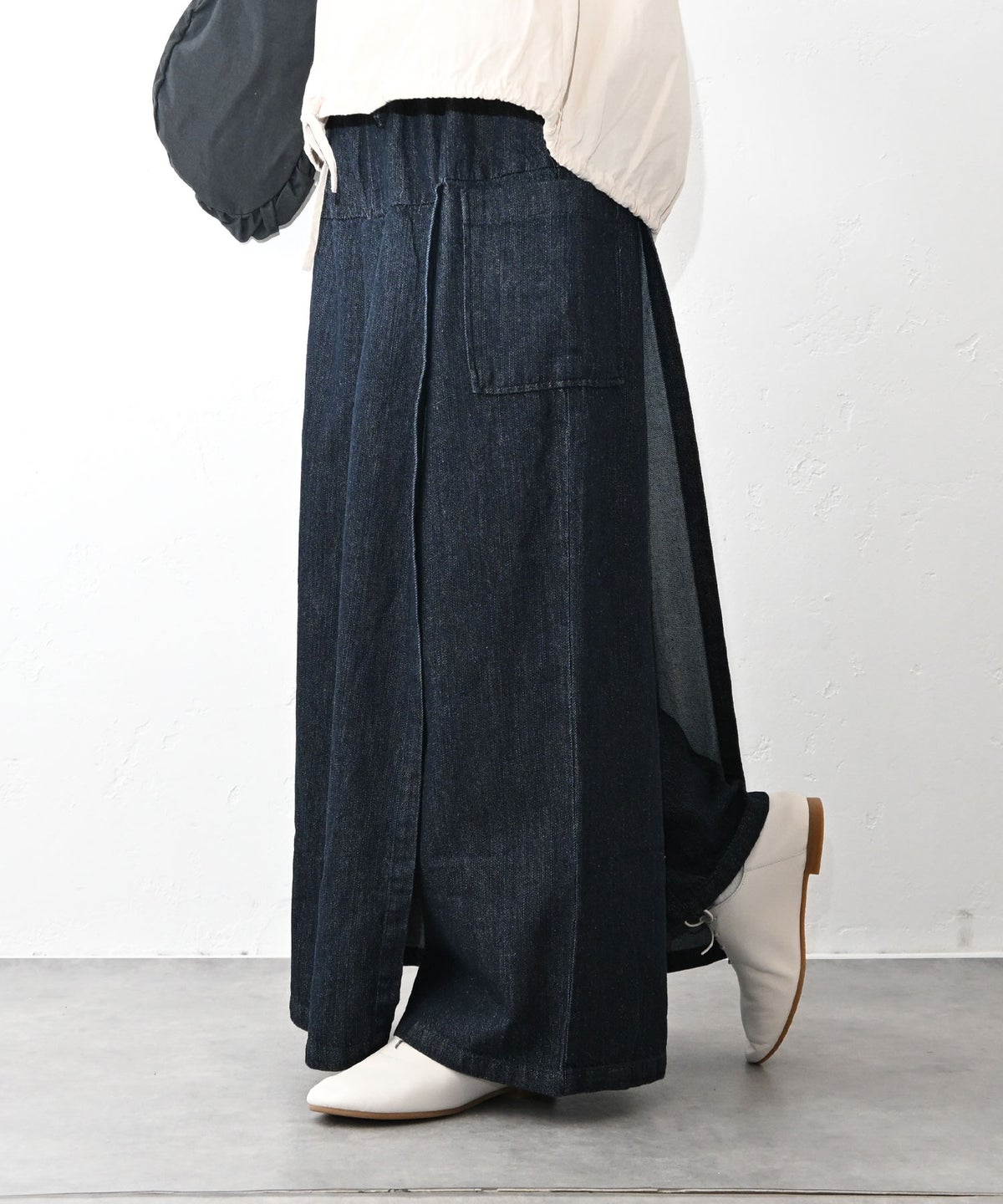 08Mab｜リネンコットンデニムスカート風パンツ [[CF-1224HF1101]][C]