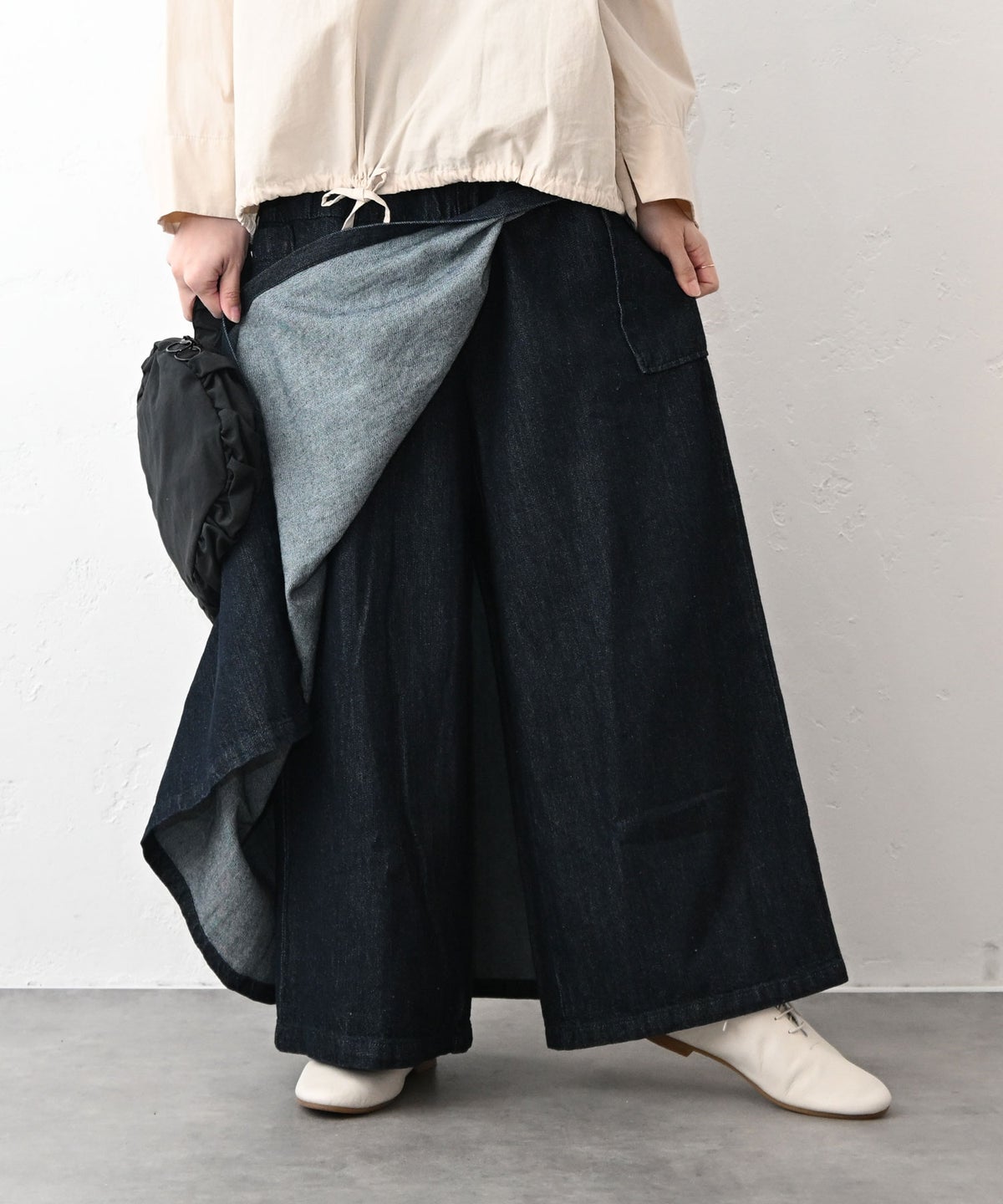 08Mab｜リネンコットンデニムスカート風パンツ [[CF-1224HF1101]][C]