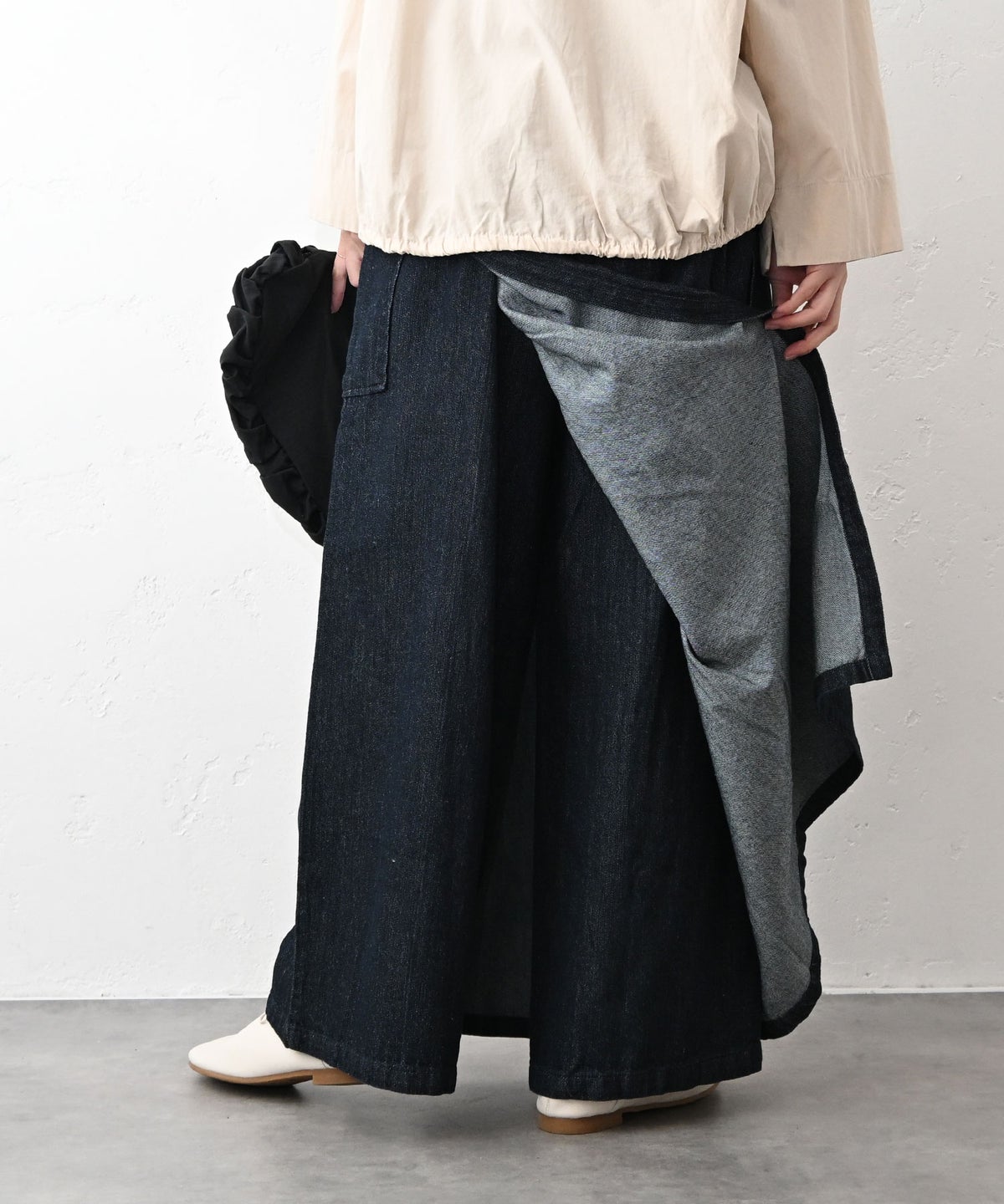 08Mab｜リネンコットンデニムスカート風パンツ [[CF-1224HF1101]][C]