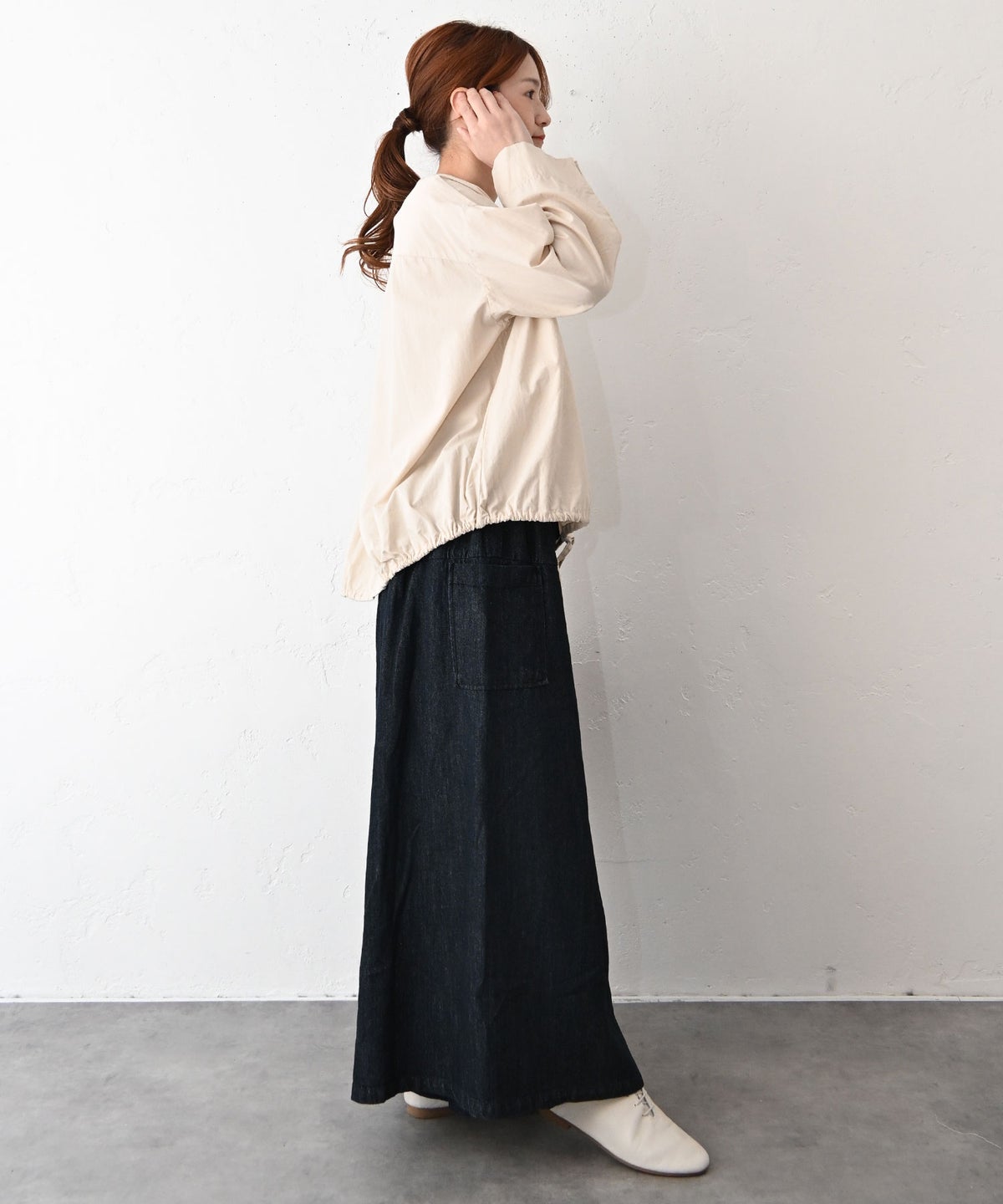 08Mab｜リネンコットンデニムスカート風パンツ [[CF-1224HF1101]][C]