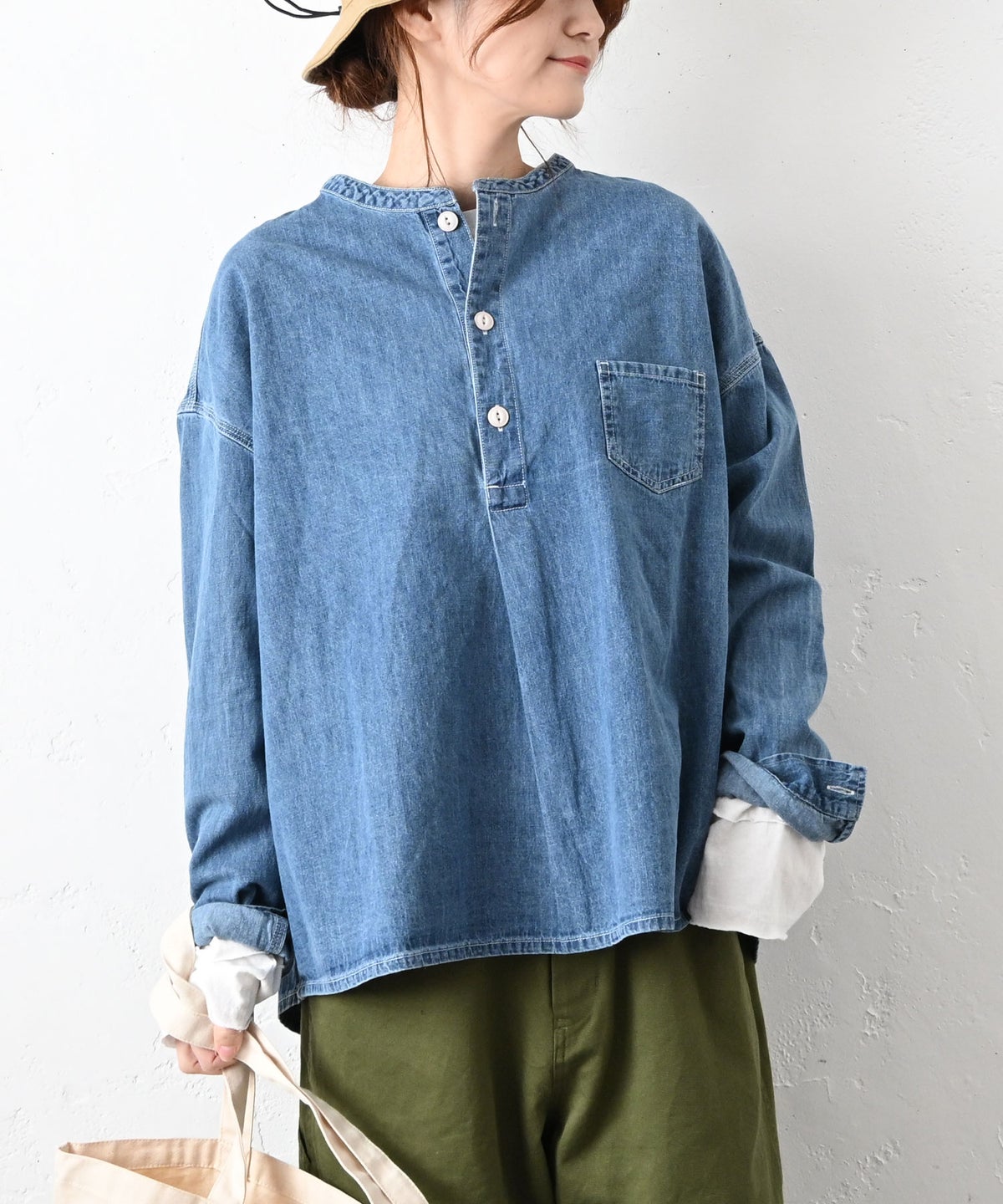 Our.｜デニム素材ヘンリーネックシャツプルオーバー [[Our-023]][C]