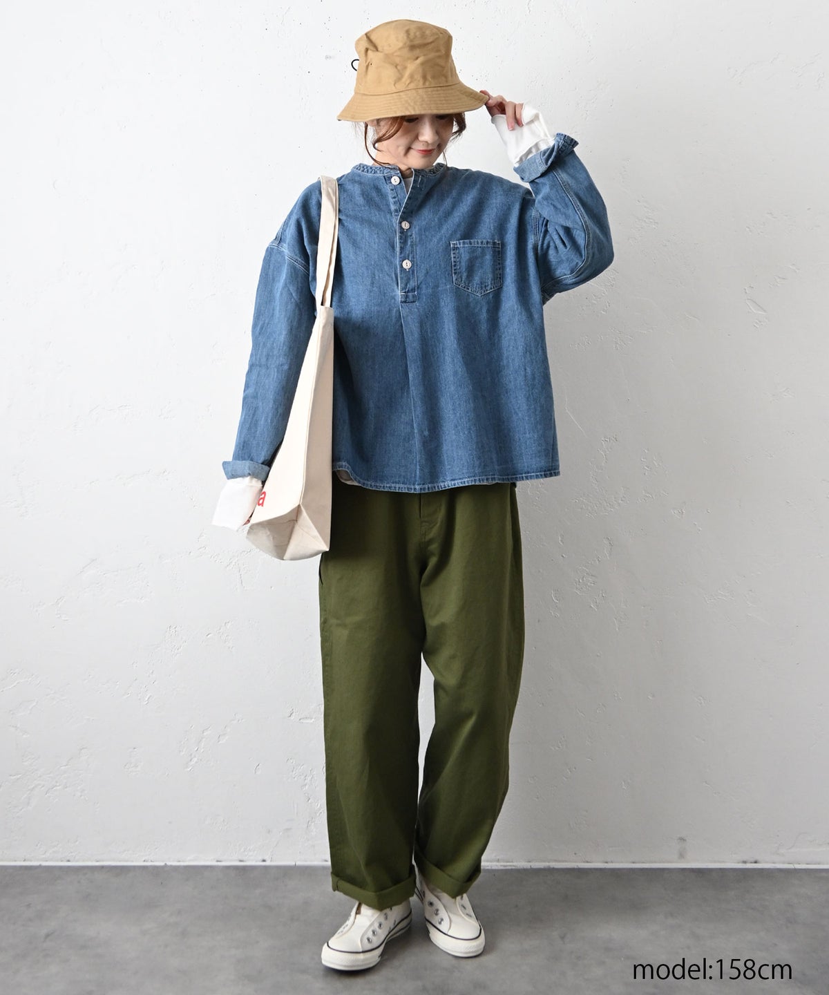 Our.｜デニム素材ヘンリーネックシャツプルオーバー [[Our-023]][C]