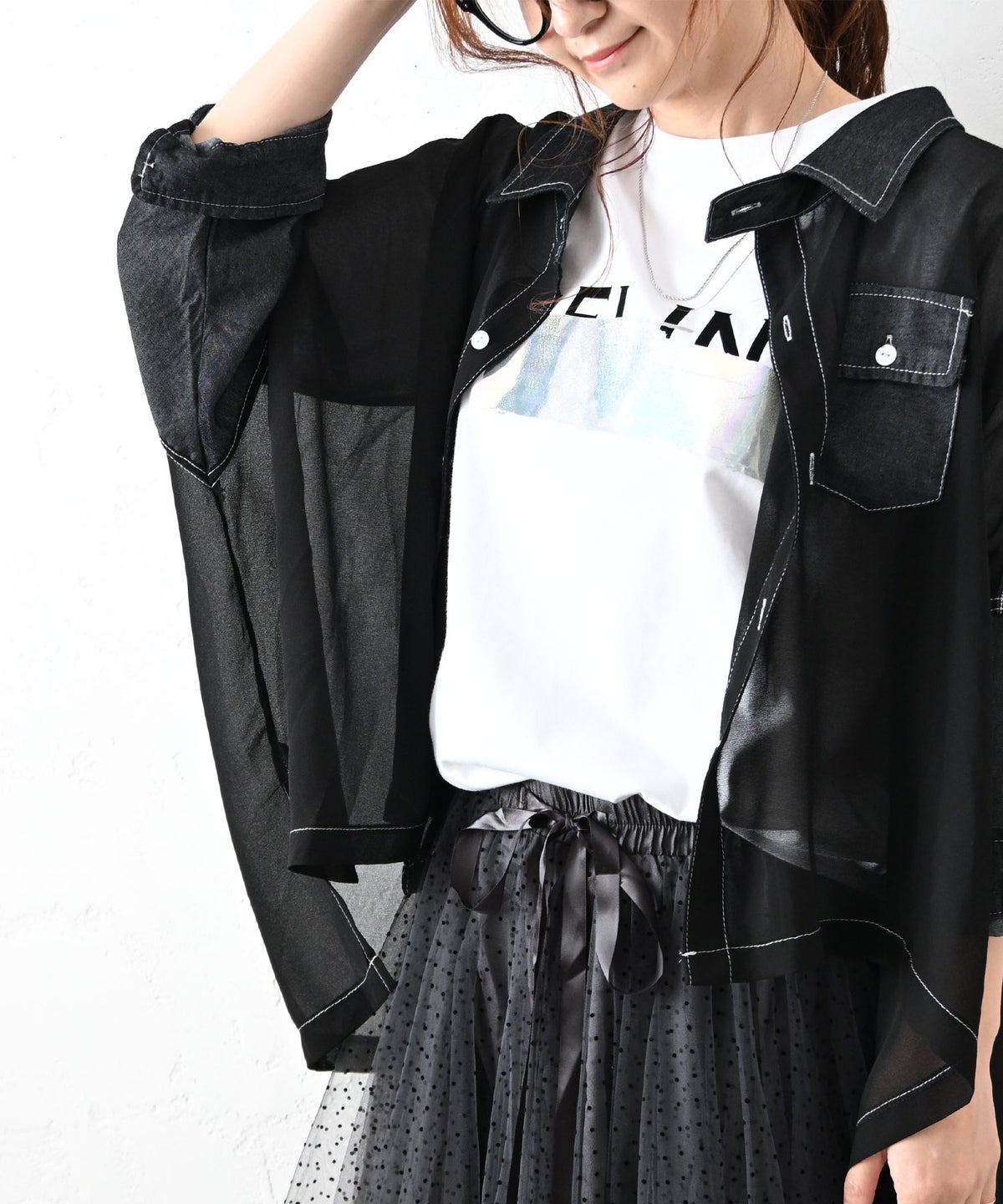 HUMS｜デニム使いシアーシャツ [[41361141]][C]