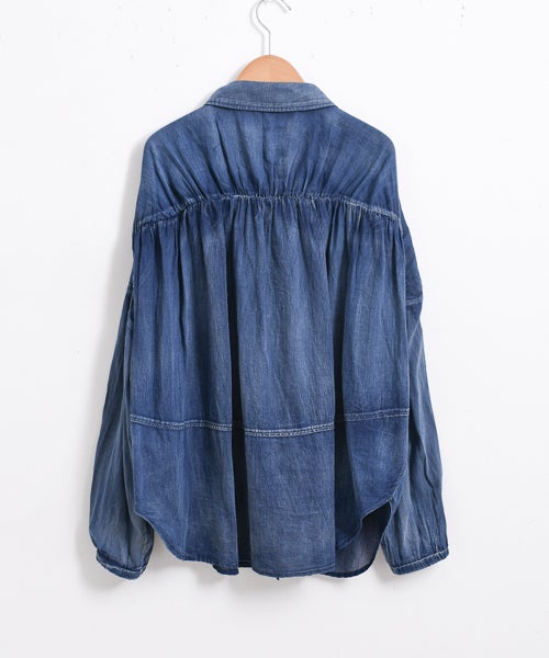 Dignite collier｜シアーデニムギャザーブラウス [[80267206]][F