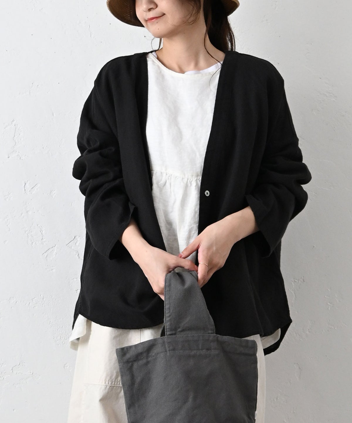 hagumu｜リネン混ノーカラージャケット [[hag-194]][C]