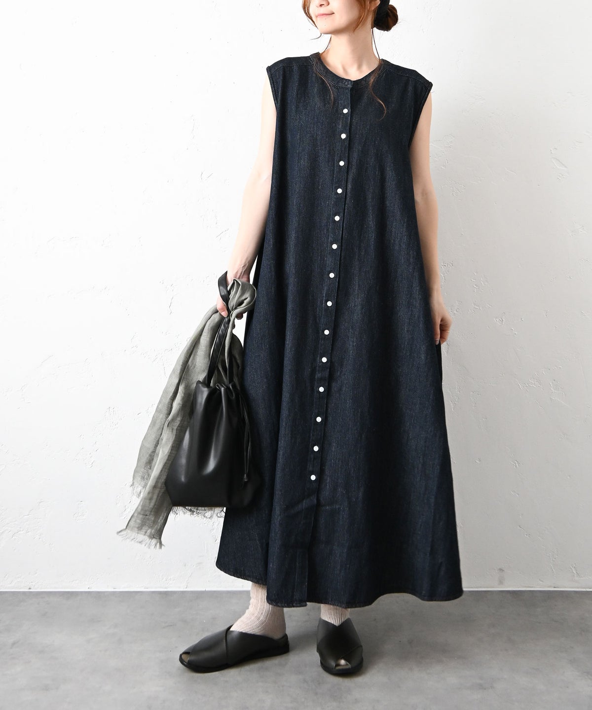 08Mab｜リネンコットンデニムノースリーブワンピース [[CF-1225HF1338]][C]