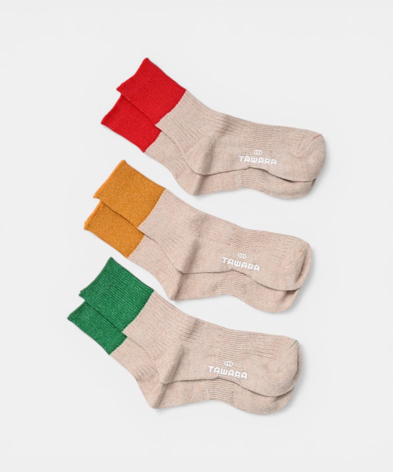 アラジン｜リネン×コットン　バイカラーリブショートソックス [[t30907]][C]