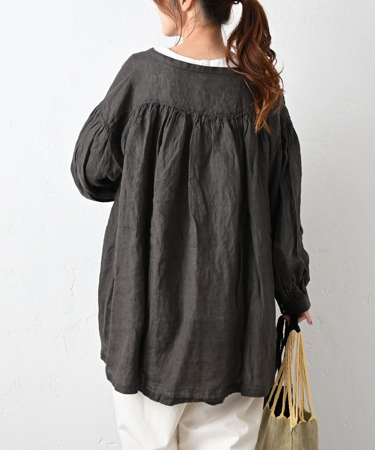 08Mab｜リネンシャンブレー前あきギャザーブラウス [[CF-226HF1368]][C]