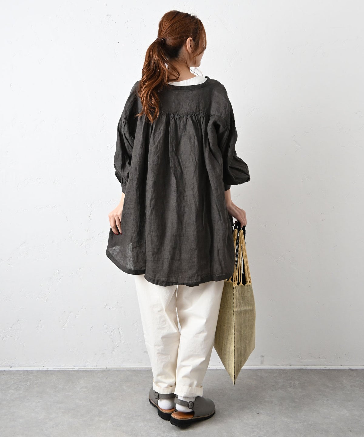 08Mab｜リネンシャンブレー前あきギャザーブラウス [[CF-226HF1368]][C]