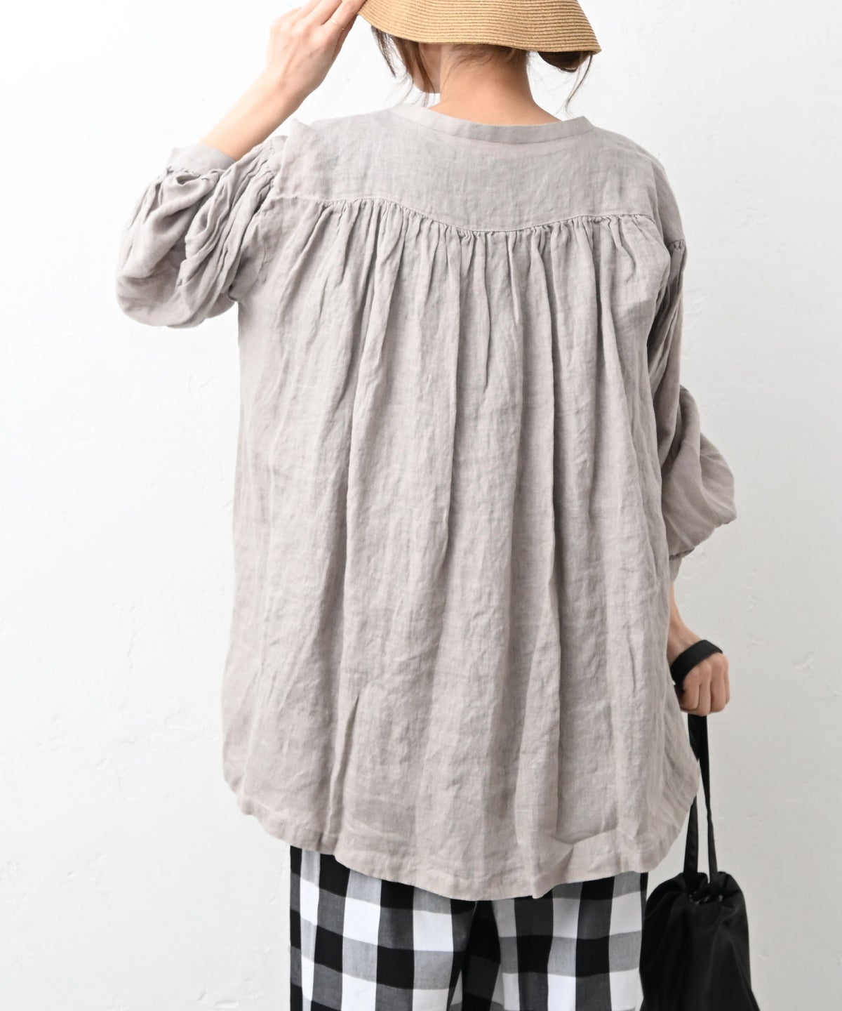 08Mab｜リネンシャンブレー前あきギャザーブラウス [[CF-226HF1368]][C]