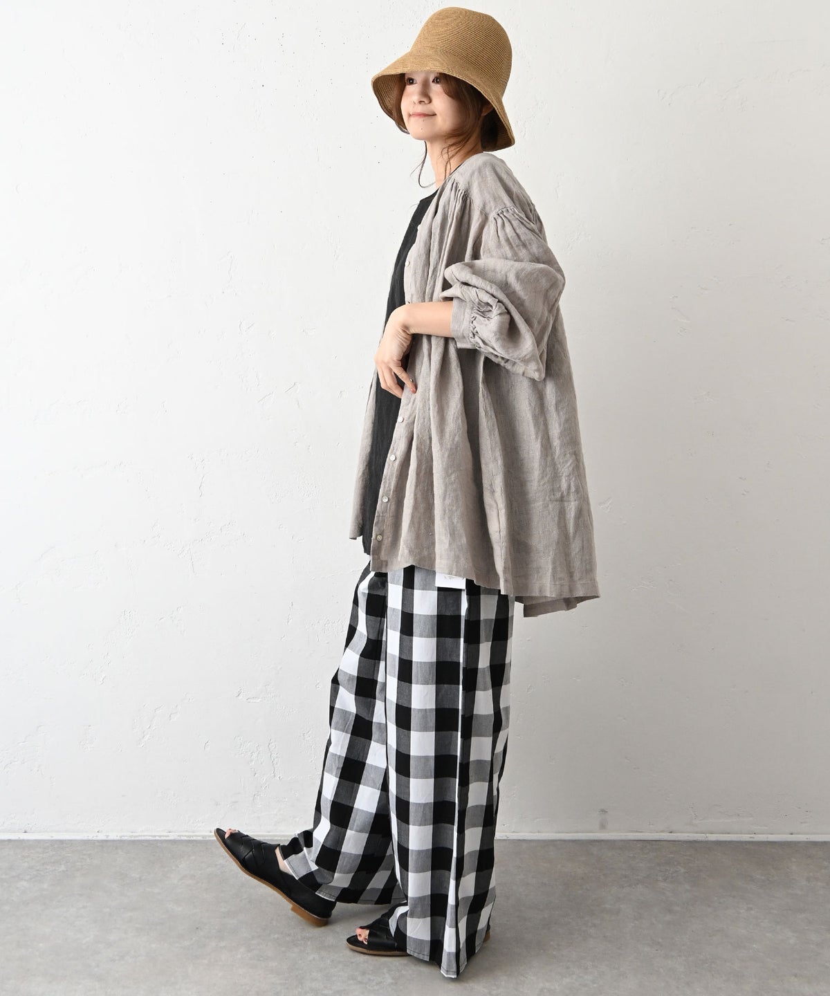 08Mab｜リネンシャンブレー前あきギャザーブラウス [[CF-226HF1368]][C]