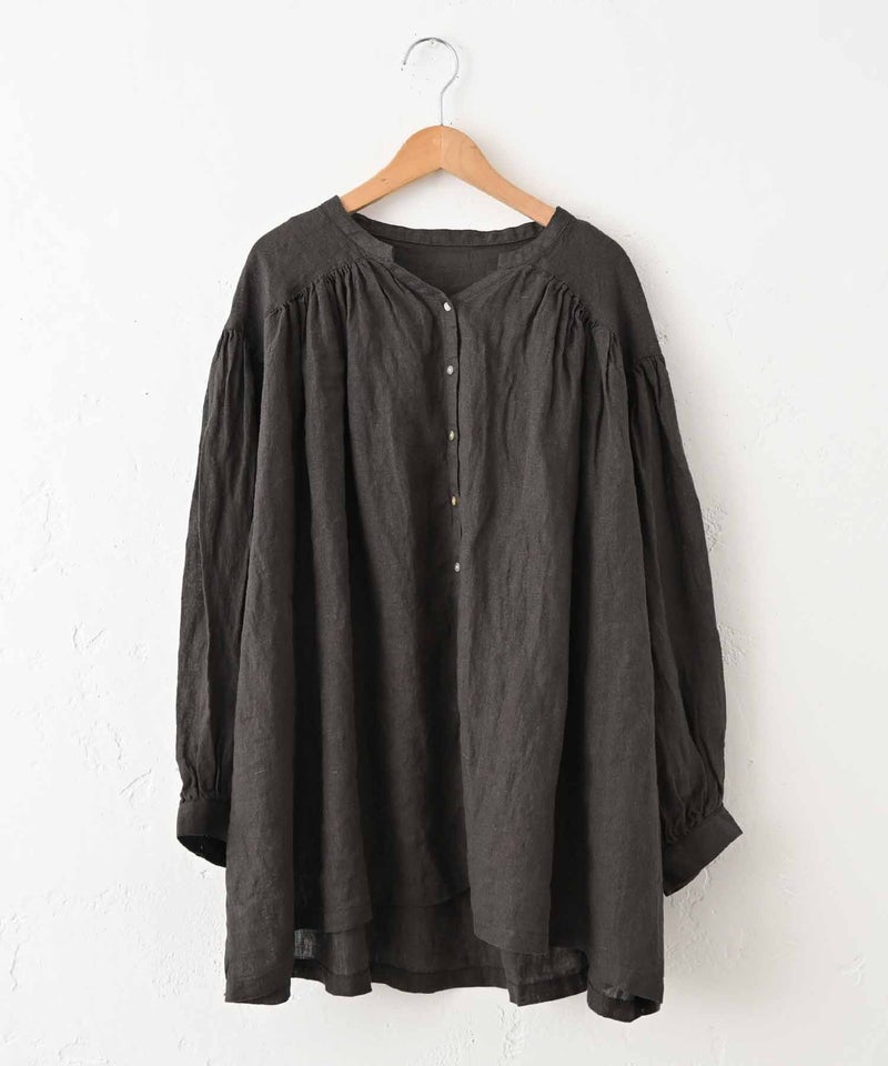  08Mab｜リネンシャンブレー前あきギャザーブラウス [[CF-226HF1368]][C]