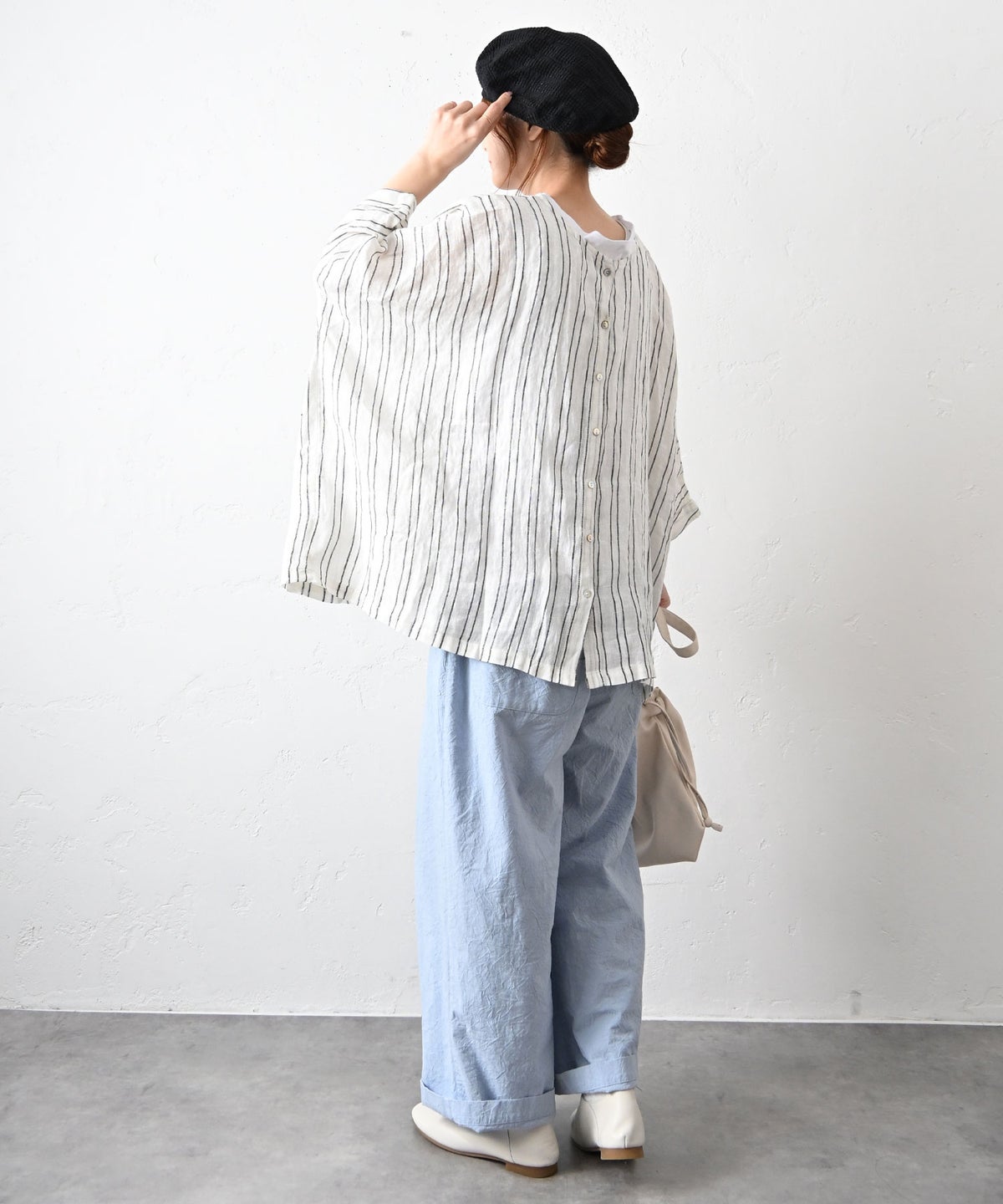 08Mab｜リネンシャンブレー前後着ギャザーブラウス [[CF-225HF1146]][C]