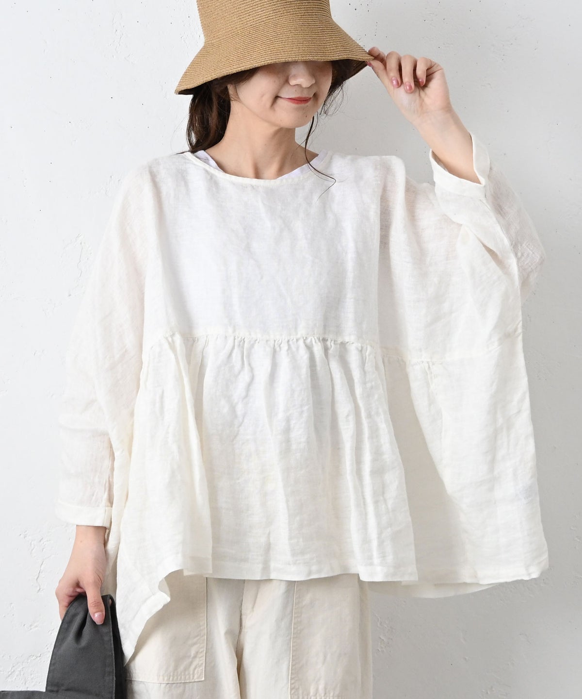 08Mab｜リネンシャンブレー前後着ギャザーブラウス [[CF-225HF1146]][C]