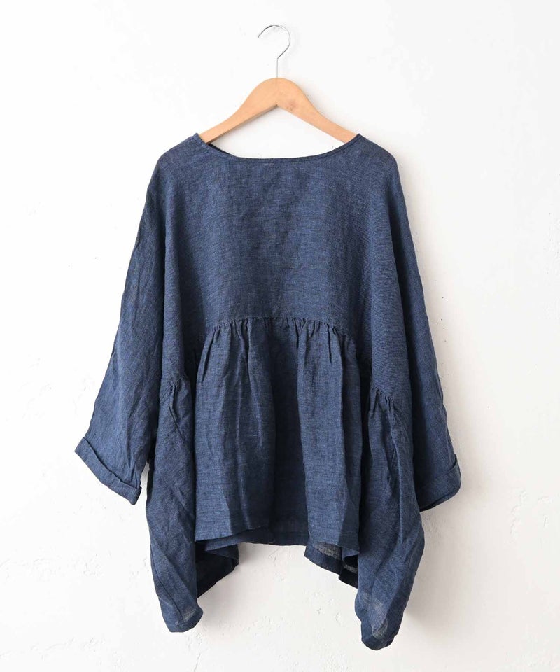  08Mab｜リネンシャンブレー前後着ギャザーブラウス [[CF-225HF1146]][C]