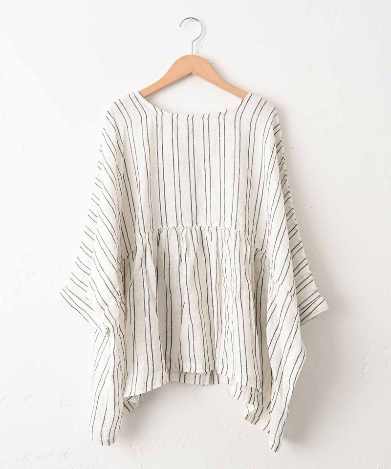  08Mab｜リネンシャンブレー前後着ギャザーブラウス [[CF-225HF1146]][C]