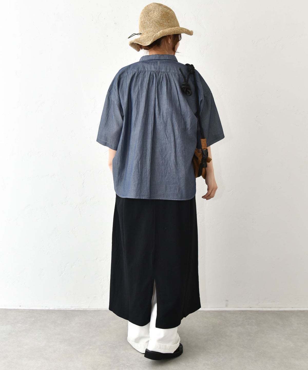  prit｜インディゴシアーデニム5分袖レギュラーカラーシャツ [[P82615]][C]