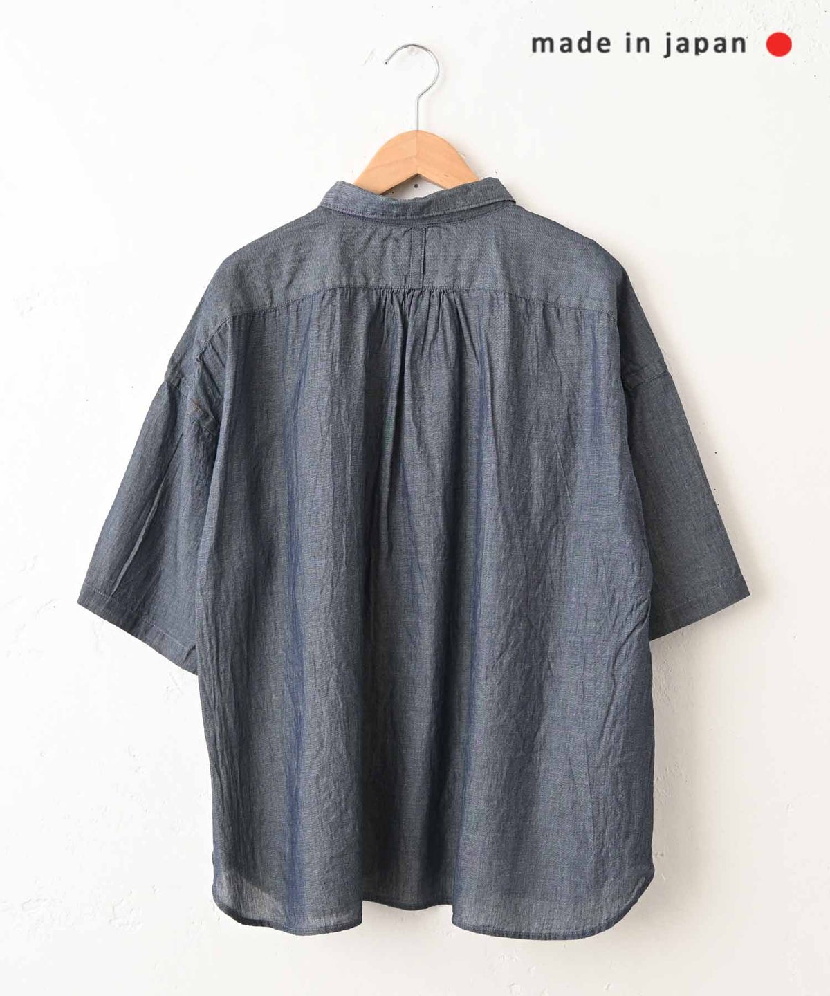  prit｜インディゴシアーデニム5分袖レギュラーカラーシャツ [[P82615]][C]