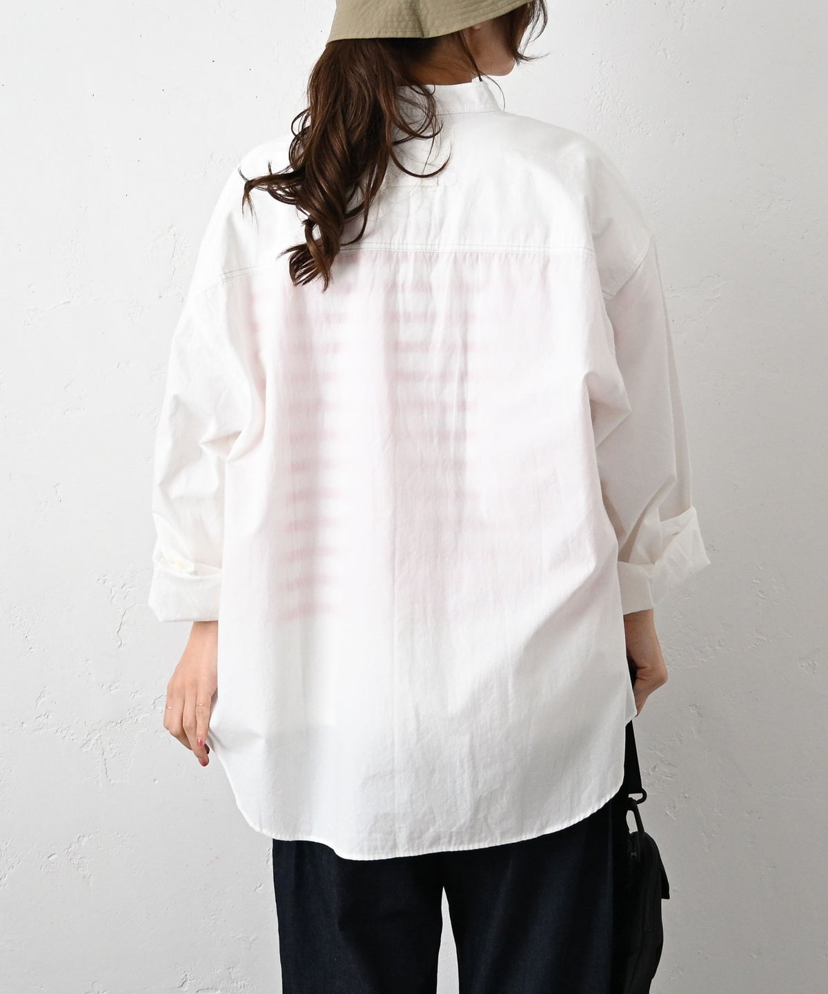  her.｜ヴィンテージポプリン配色ステッチバンドカラーシャツ [[MA-520003]][C]