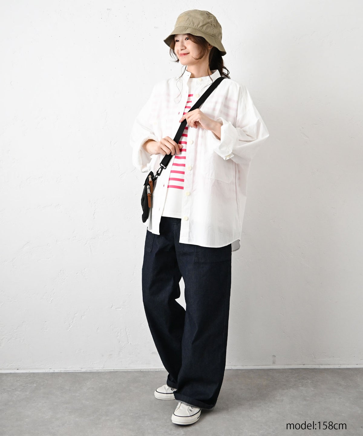  her.｜ヴィンテージポプリン配色ステッチバンドカラーシャツ [[MA-520003]][C]