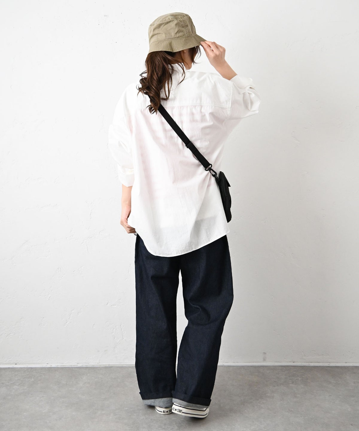  her.｜ヴィンテージポプリン配色ステッチバンドカラーシャツ [[MA-520003]][C]