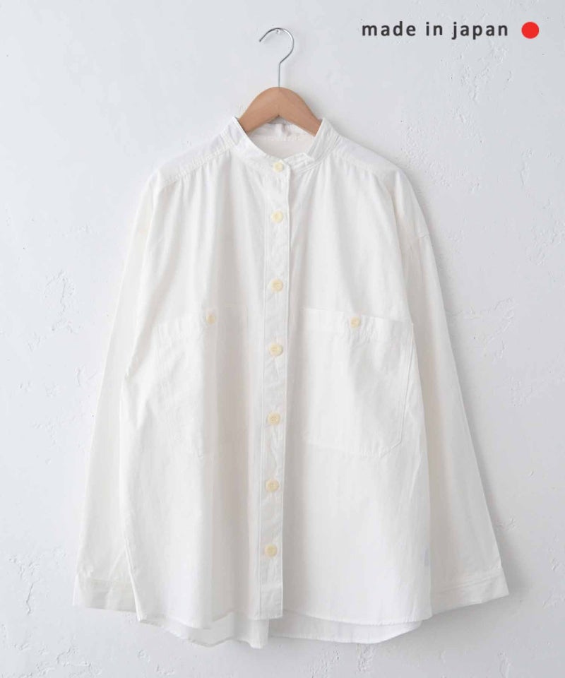  her.｜ヴィンテージポプリン配色ステッチバンドカラーシャツ [[MA-520003]][C]