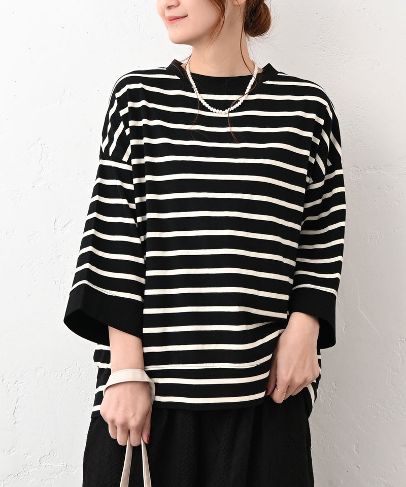 sloe｜ボーダーワイド7分袖Tee [[4211040-5]][C]