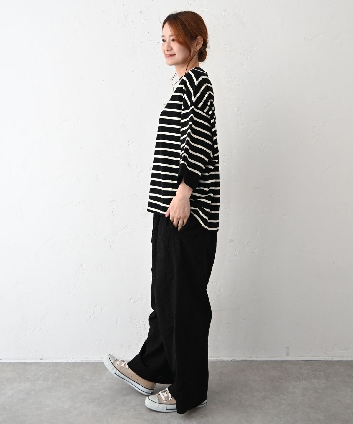 sloe｜ボーダーワイド7分袖Tee [[4211040-5]][C]