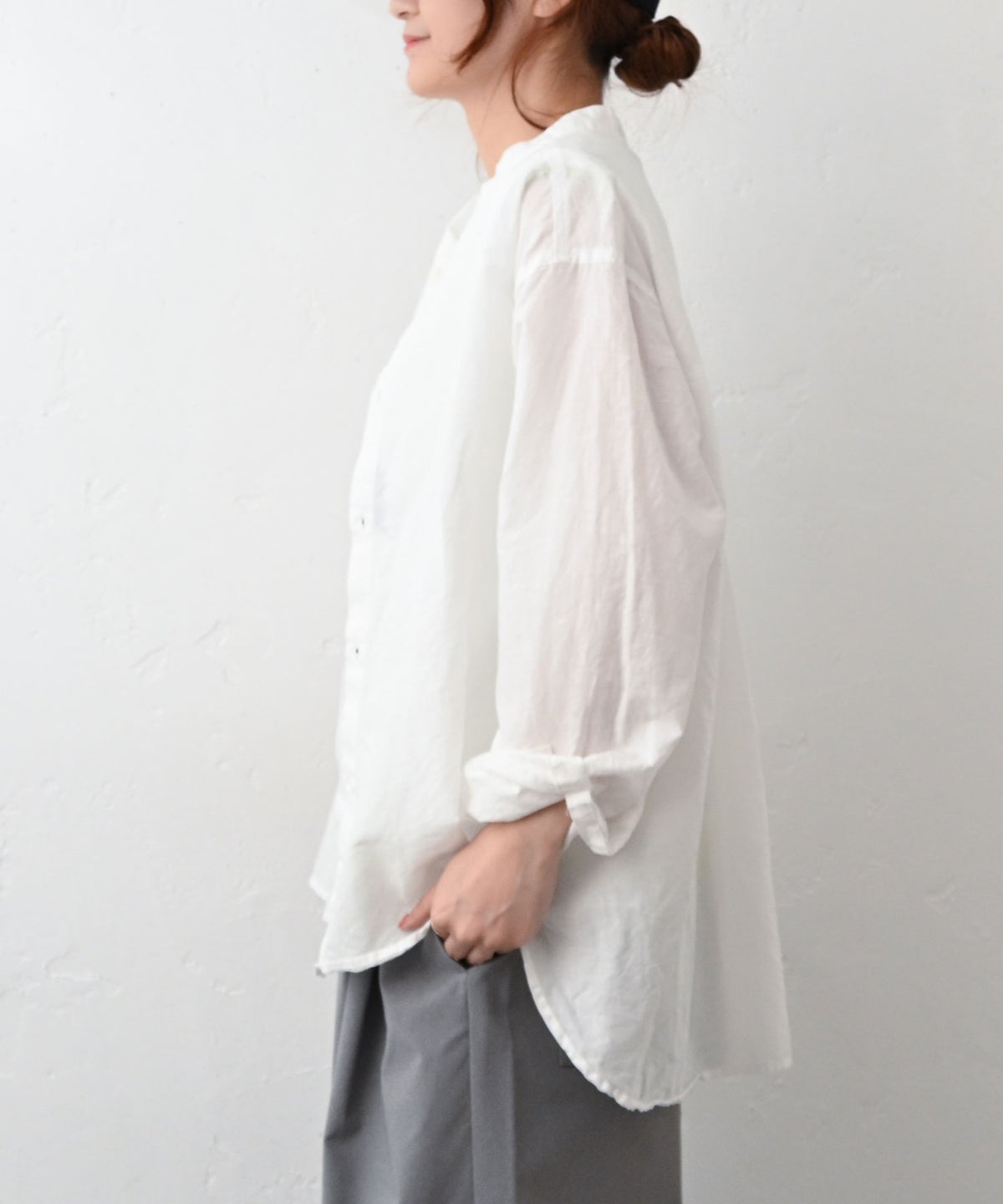 her.｜コットンリネンバンドカラーシャツ [[CE3SH260405]][C]