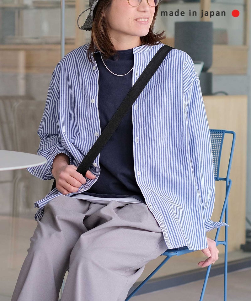 her.｜コットンリネンストライプバンドカラーシャツ [[CE3SH260405B]][C]