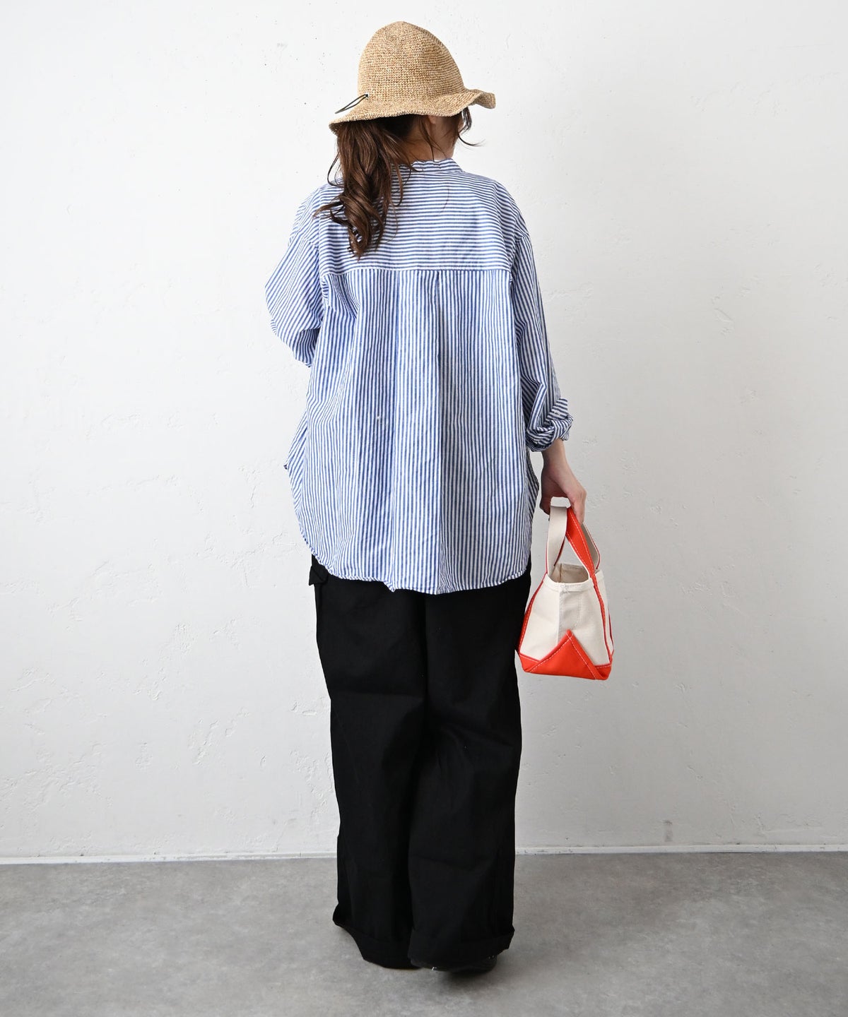 her.｜コットンリネンストライプバンドカラーシャツ [[CE3SH260405B]][C]