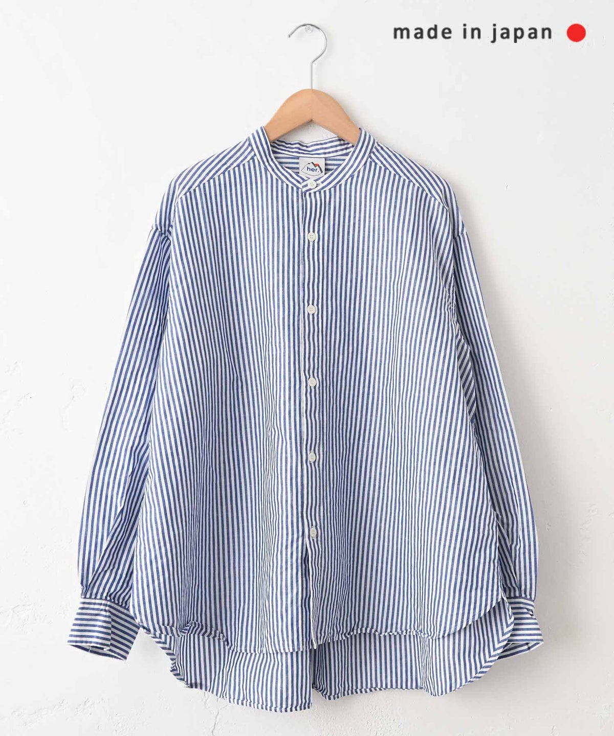 her.｜コットンリネンストライプバンドカラーシャツ [[CE3SH260405B]][C]