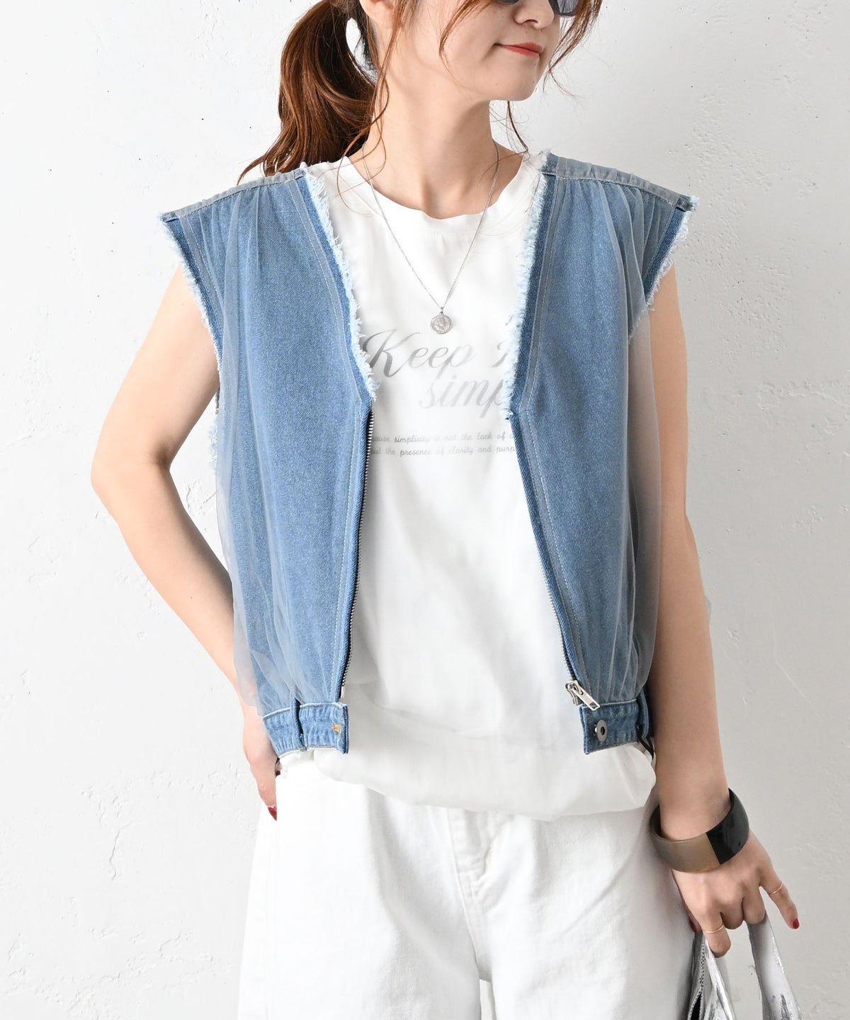 MICALLE MICALLE｜チュールドッキングデニムベスト [[MMB122VEA]][C]