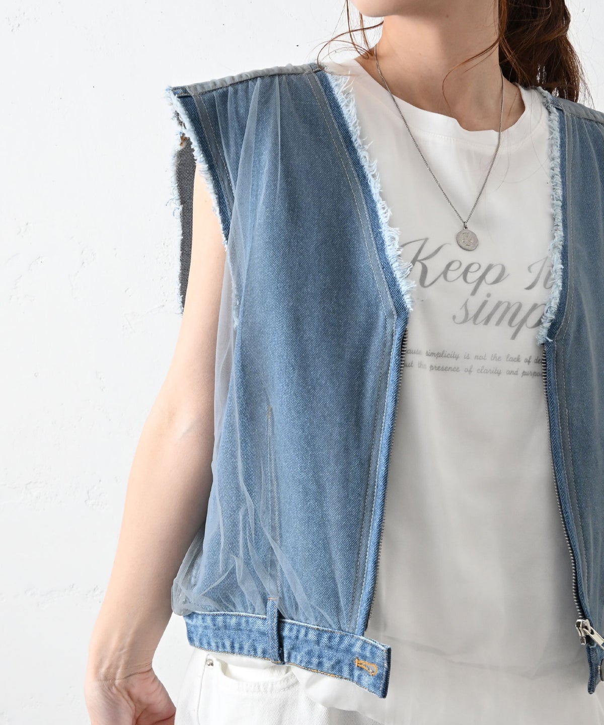 MICALLE MICALLE｜チュールドッキングデニムベスト [[MMB122VEA]][C]